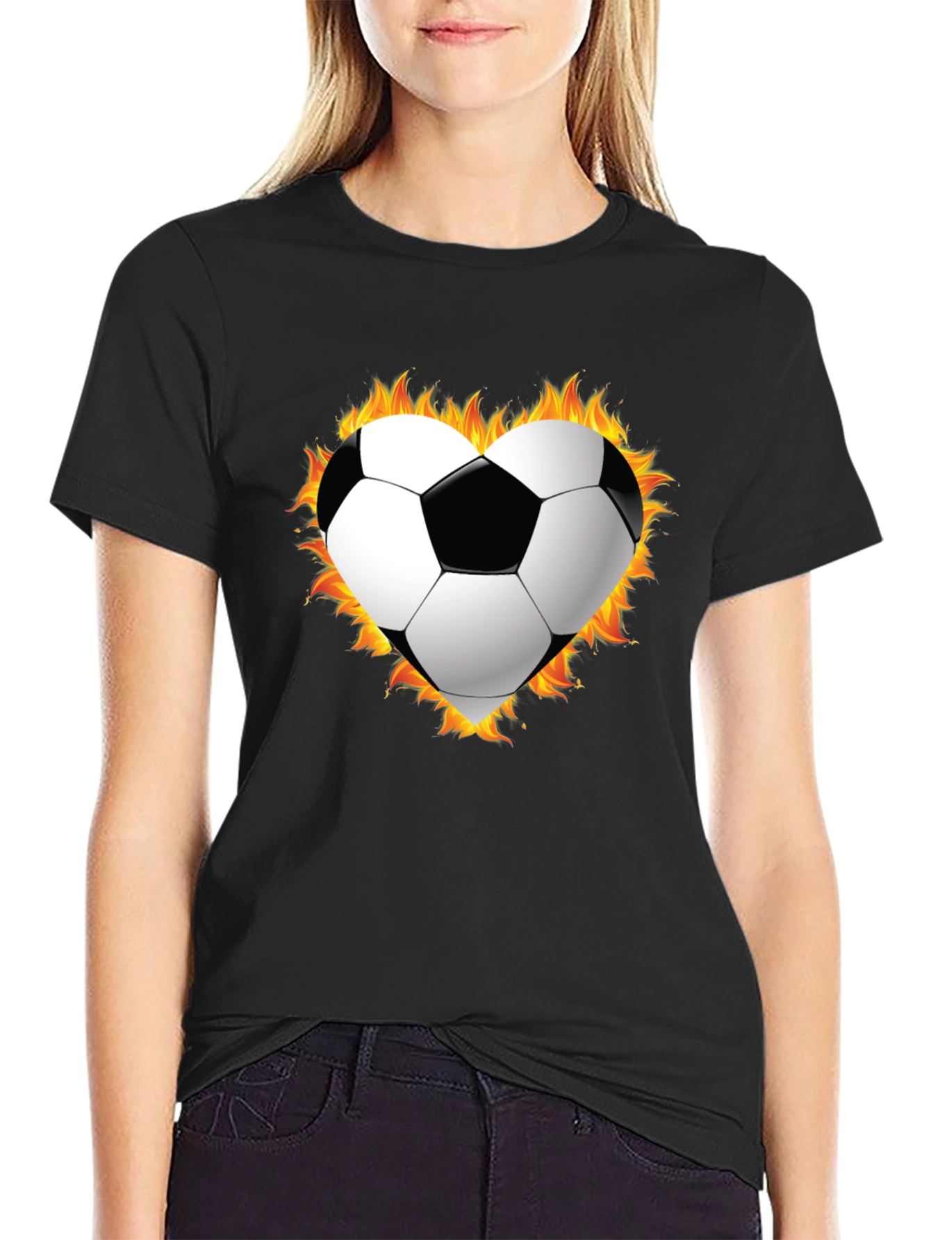 Black Fiery Soccer Heart T-Shirt view 2