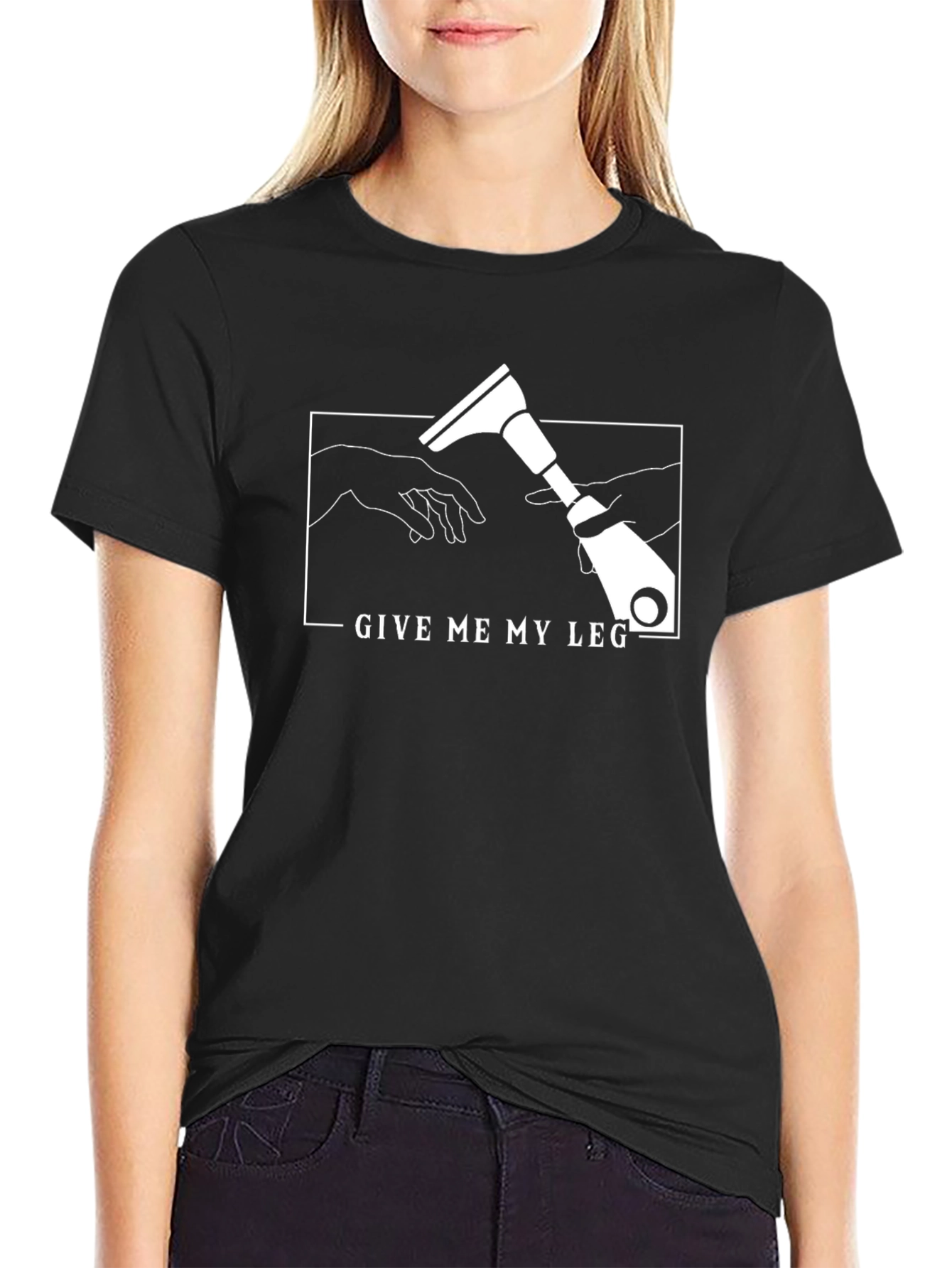 Black Give Me My Leg Funny T-Shirt view 2