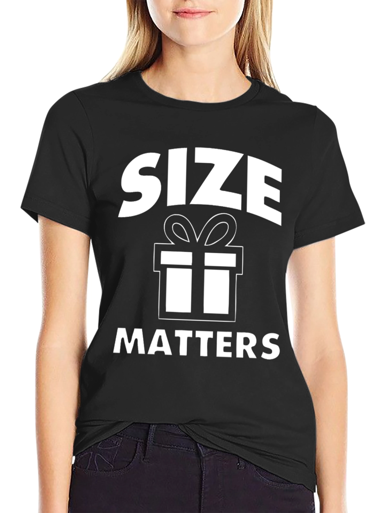 Black Funny 'Size Matters' Gift T-Shirt view 2