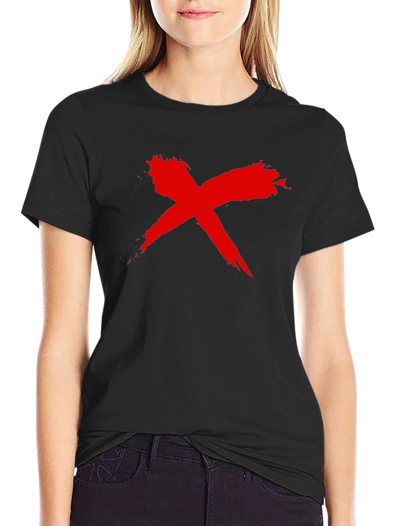 Black Bold Red X Graphic Black T-Shirt view 2