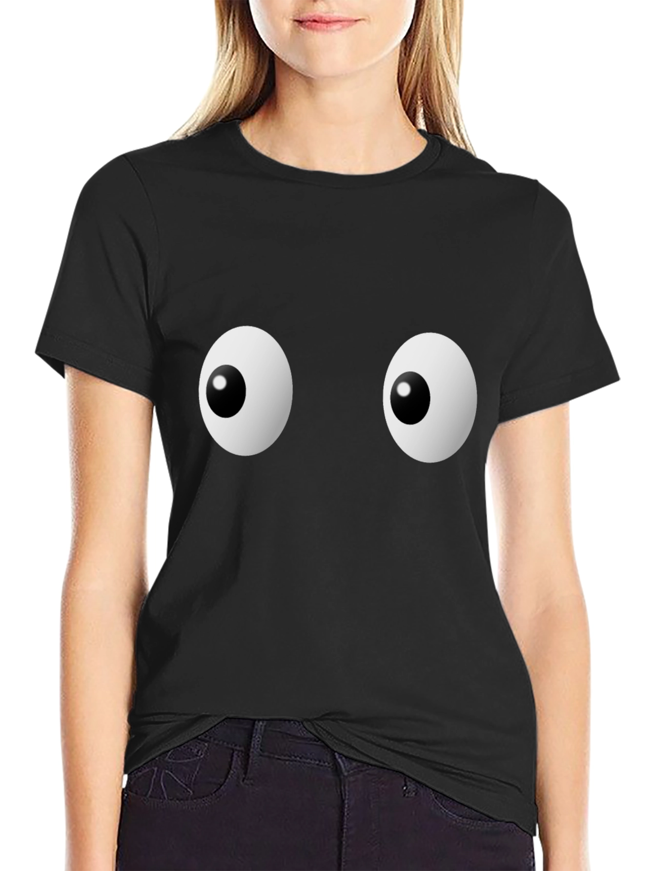 Black Funny Googly Eyes Graphic Black T-Shirt view 2