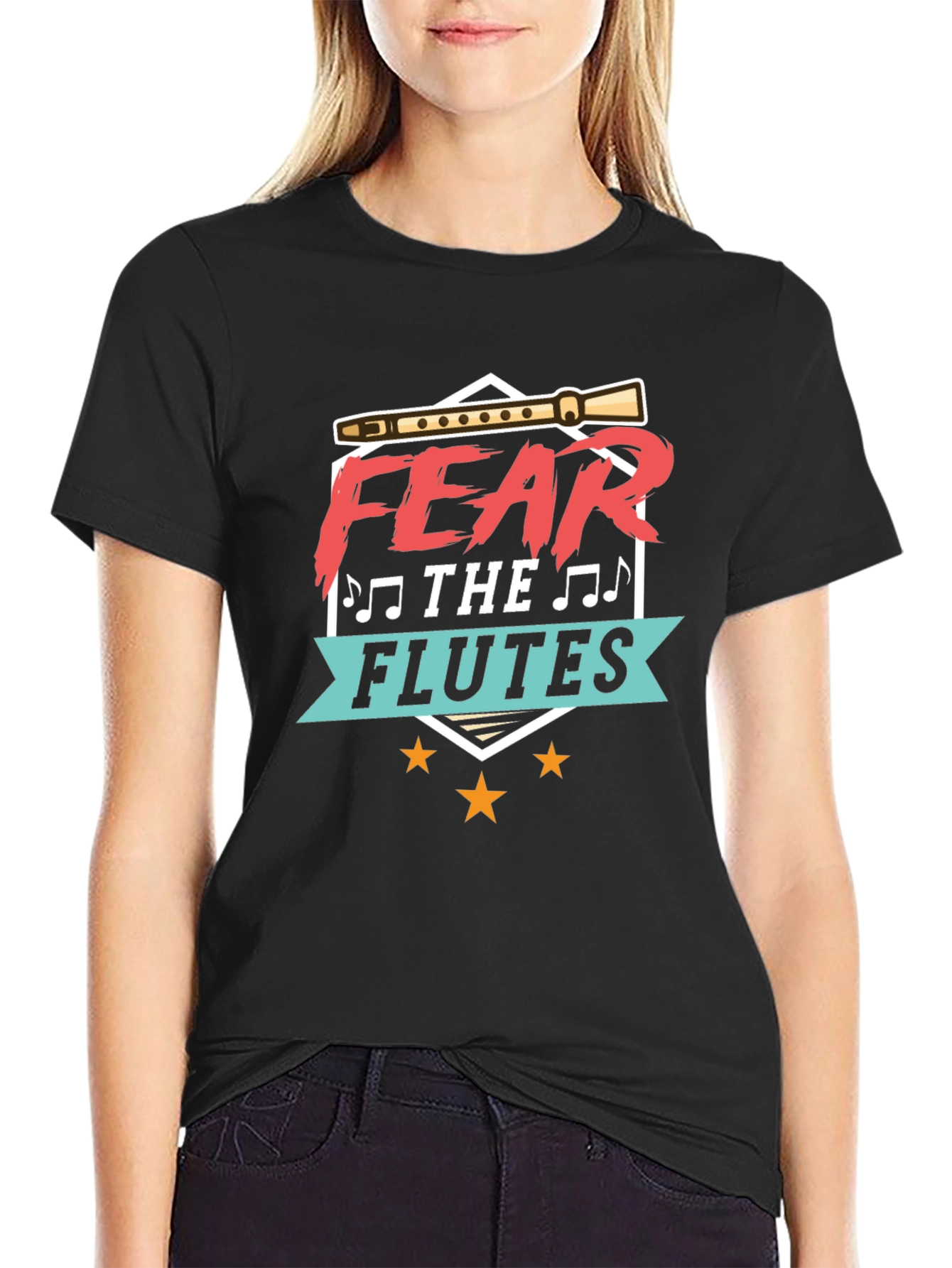 Black Fear the Flutes Graphic Tee - Funny Musician T-Shirt view 2