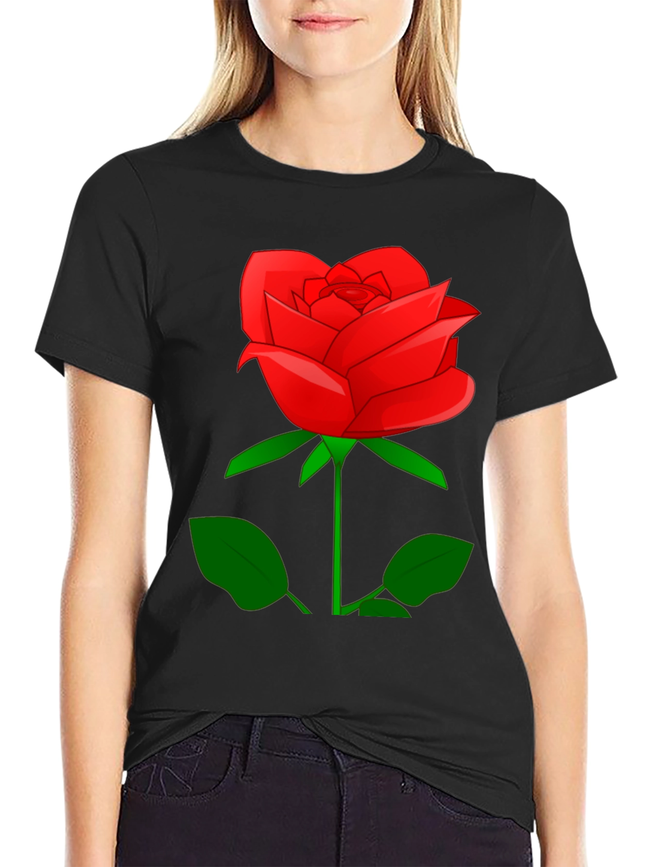 Black Red Rose Graphic Tee - Stylish Floral Print Shirt view 2