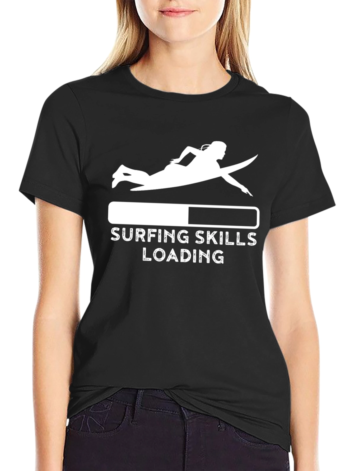 Black Surfing Skills Loading T-Shirt - Black Cotton Tee view 2