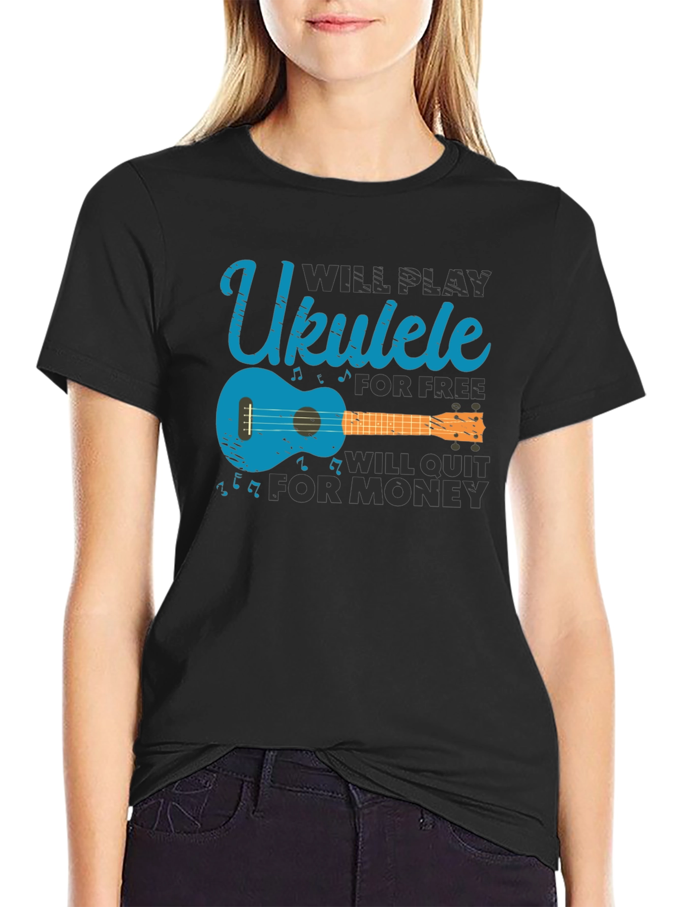 Black Ukulele Player T-Shirt - Funny Musical Instrument Tee view 2