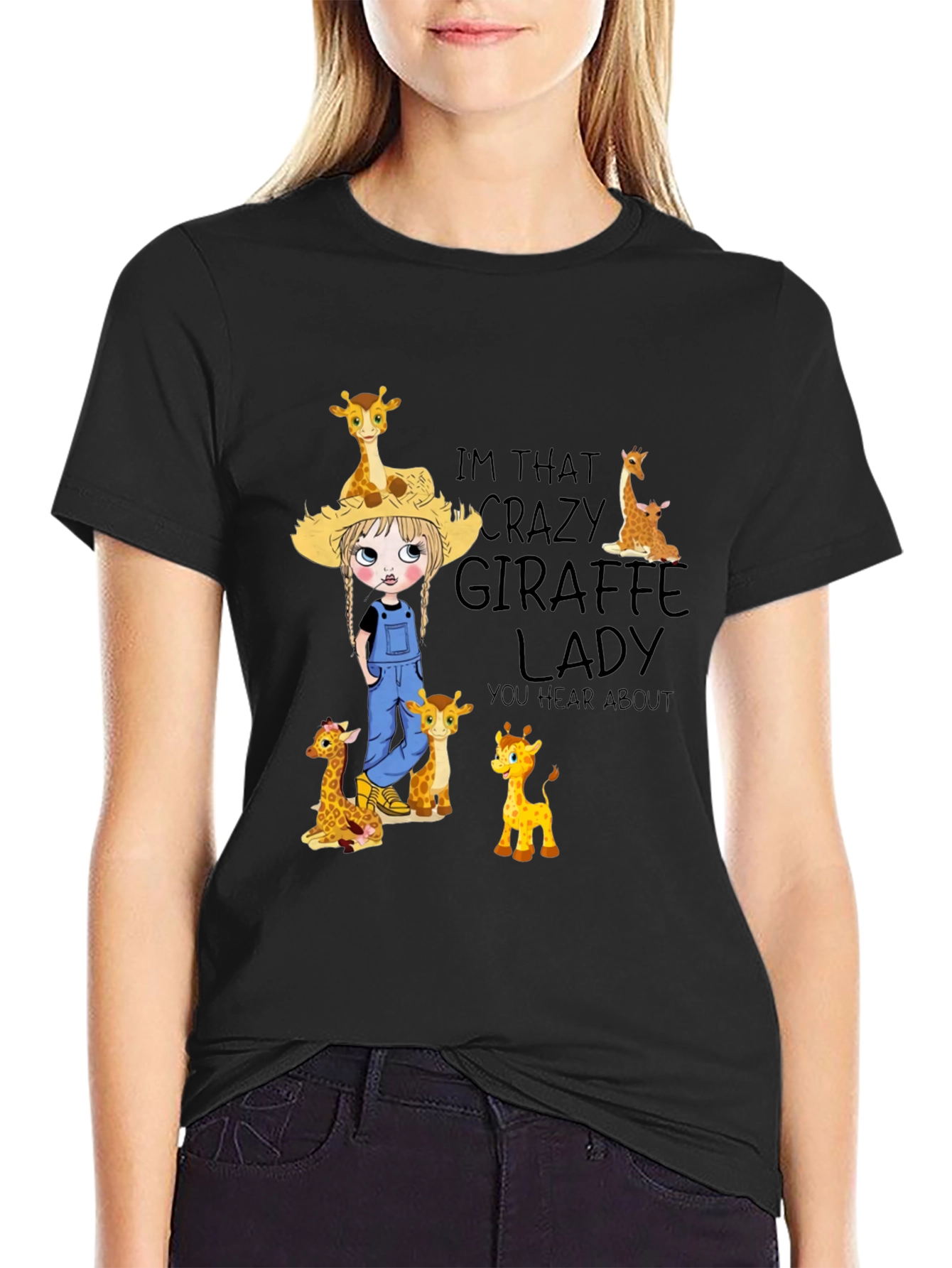 Black Crazy Giraffe Lady Graphic Tee view 2