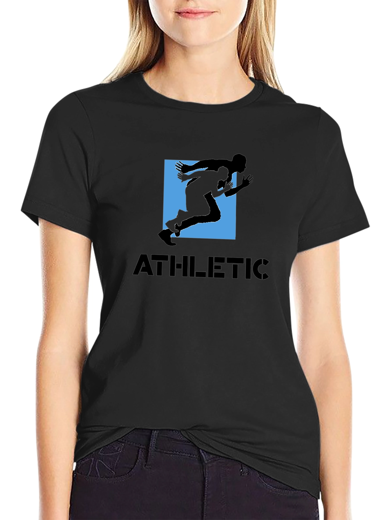 Black Athletic Graphic Tee - Black Cotton Blend Shirt view 2
