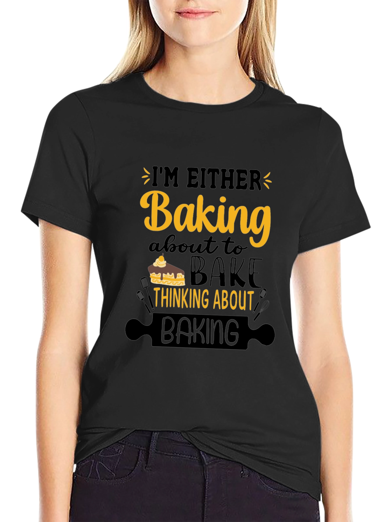 Black Baking Theme T-Shirt - I'm Either Baking Design view 2