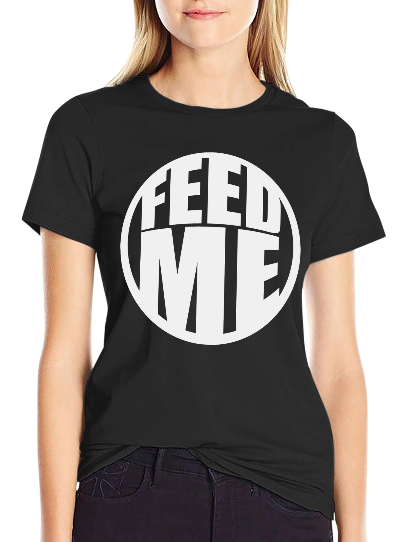 Black Feed Me Graphic Tee - Black Casual T-Shirt view 2