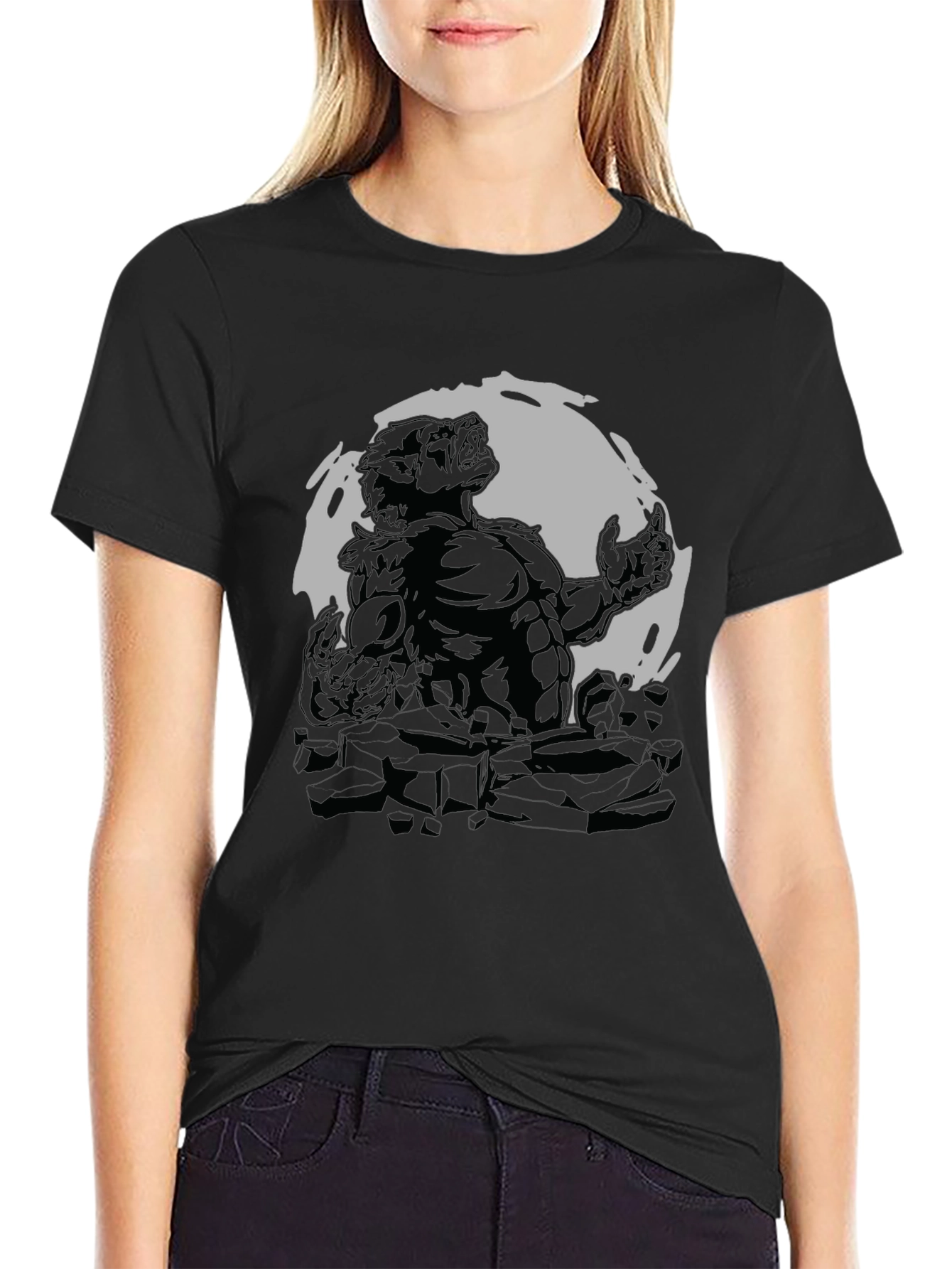 Black Werewolf Moon Graphic Tee - Black Cotton Blend view 2