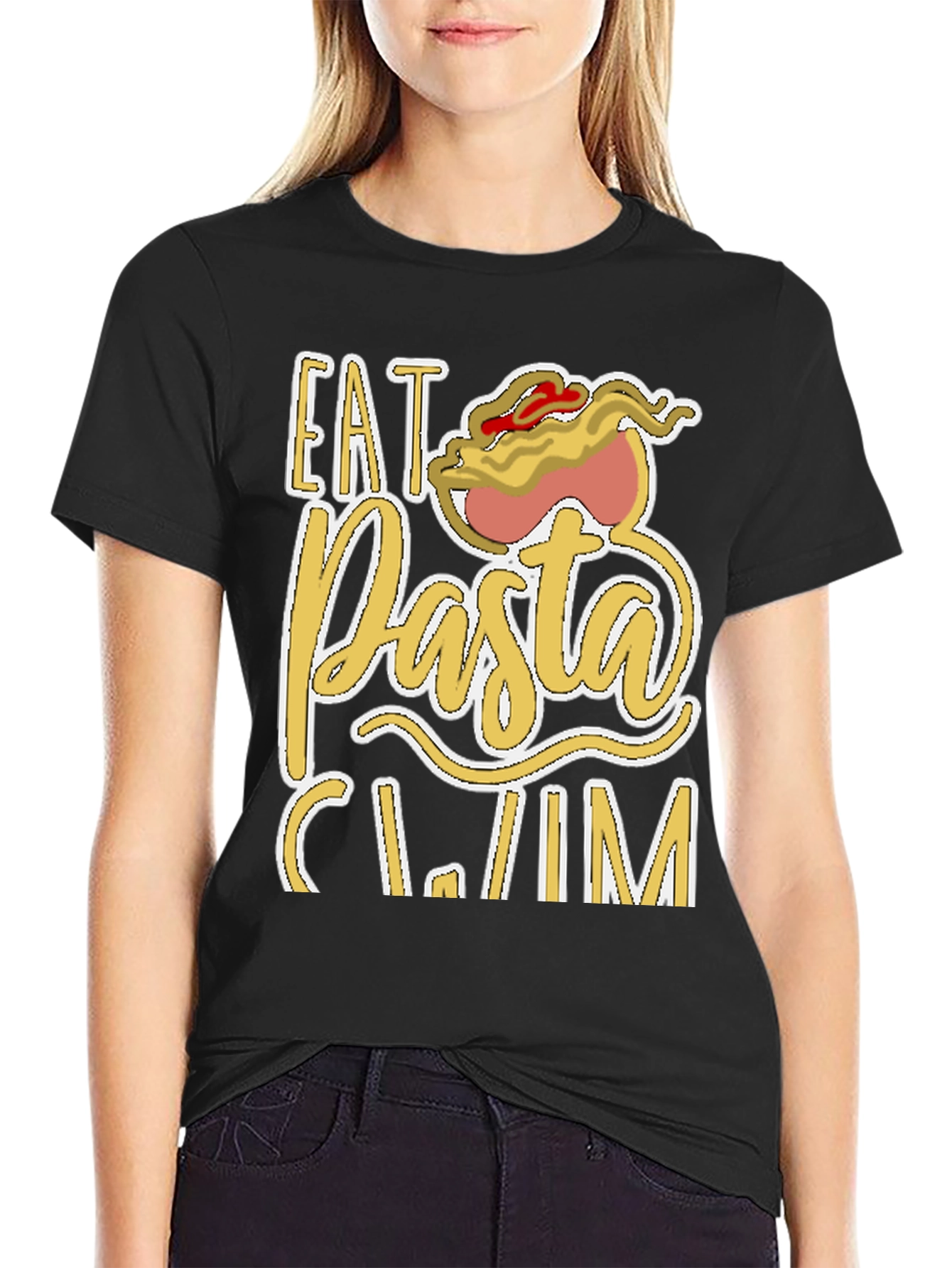 Black Eat Pasta Swim T-Shirt Funny Foodie Tee view 2