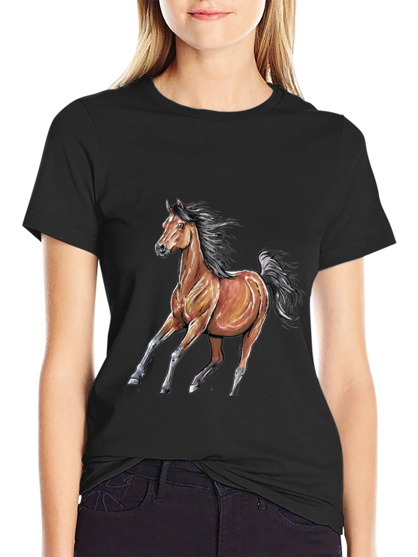 Black Horse Graphic Tee - Black Cotton Blend view 2