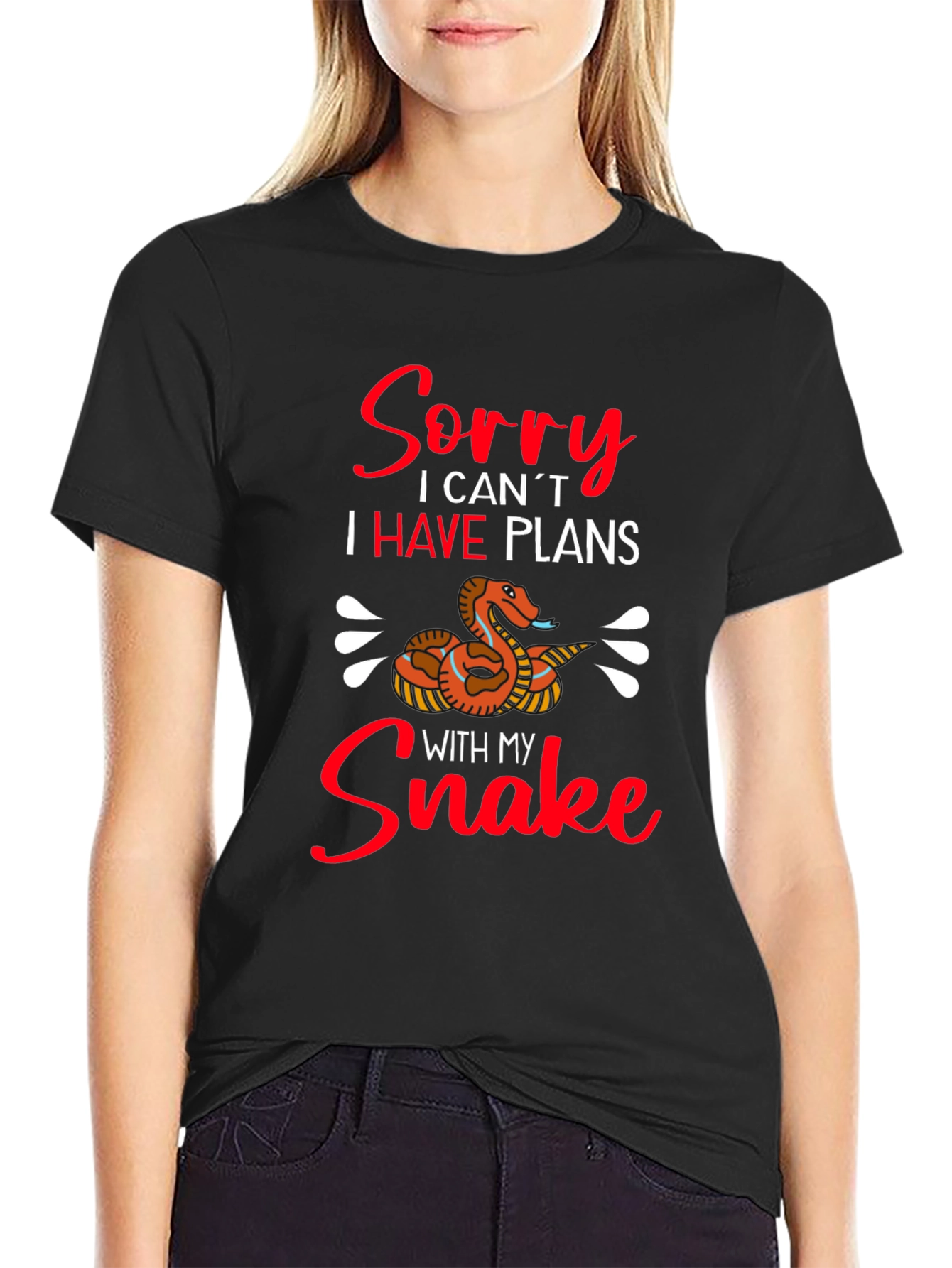 Black Funny Snake Lover Graphic T-Shirt - Sorry I Have Plans view 2