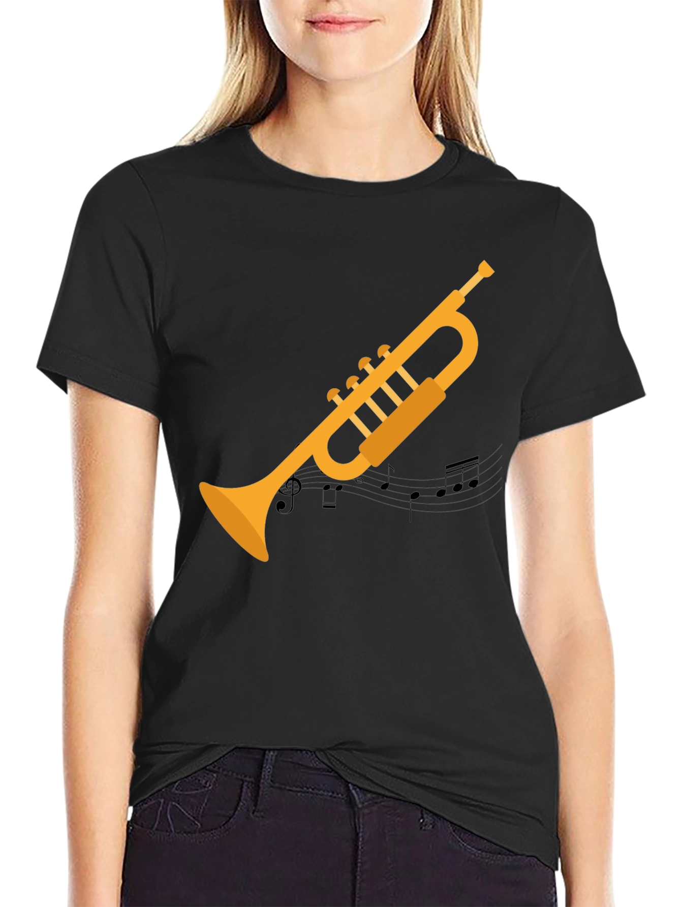 Black Trumpet Graphic Tee - Musician's Black T-Shirt view 2