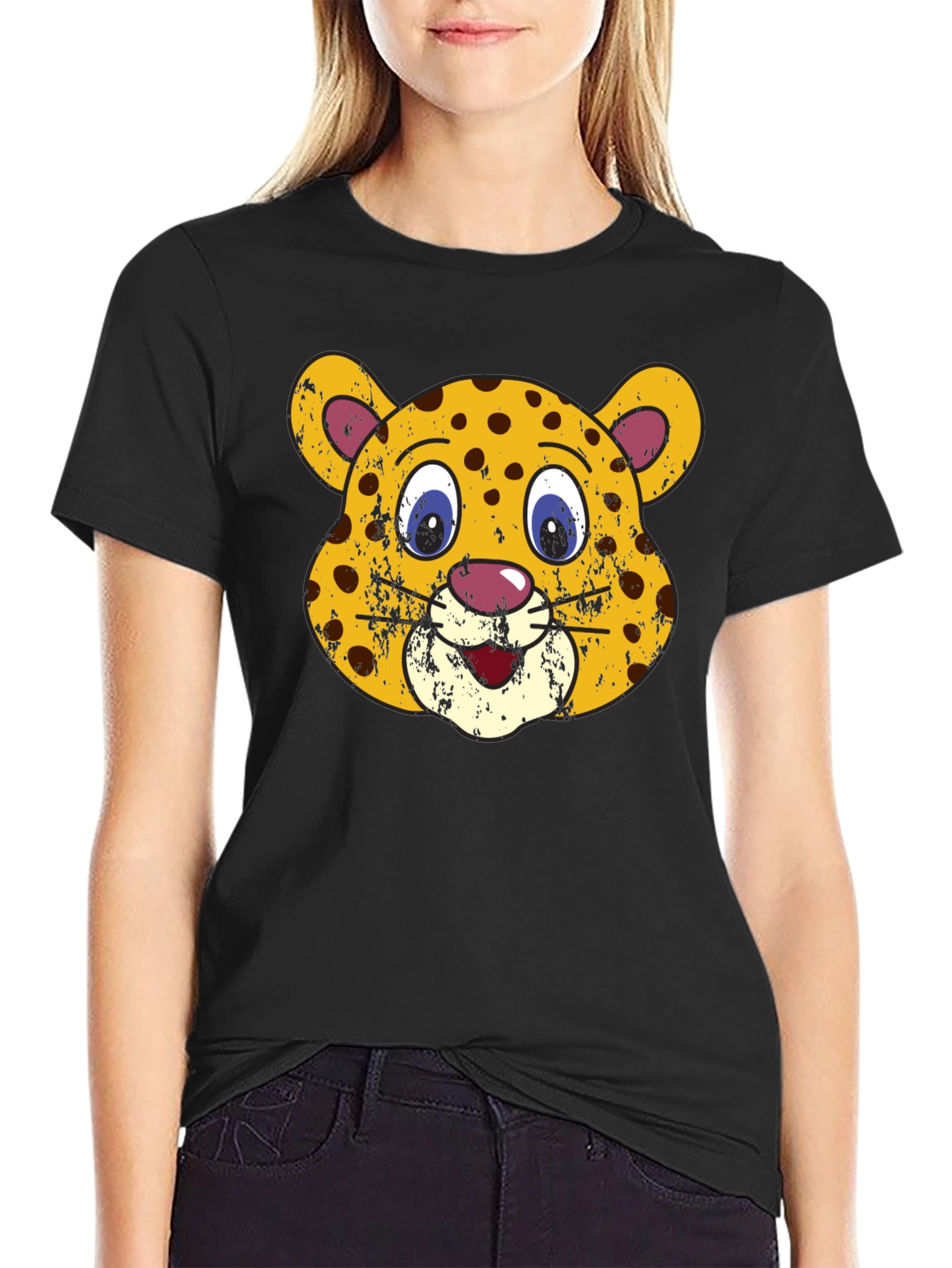 Black Leopard Face Graphic Black T-Shirt view 2