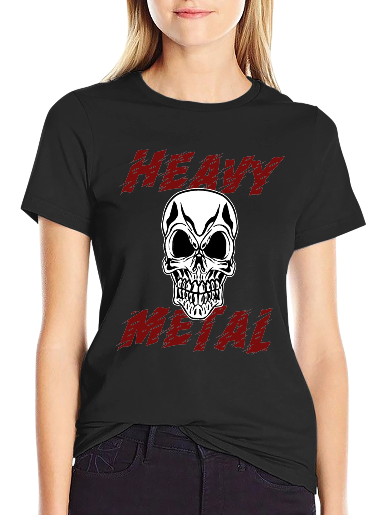 Black Heavy Metal Skull Graphic Tee - Black Cotton view 2