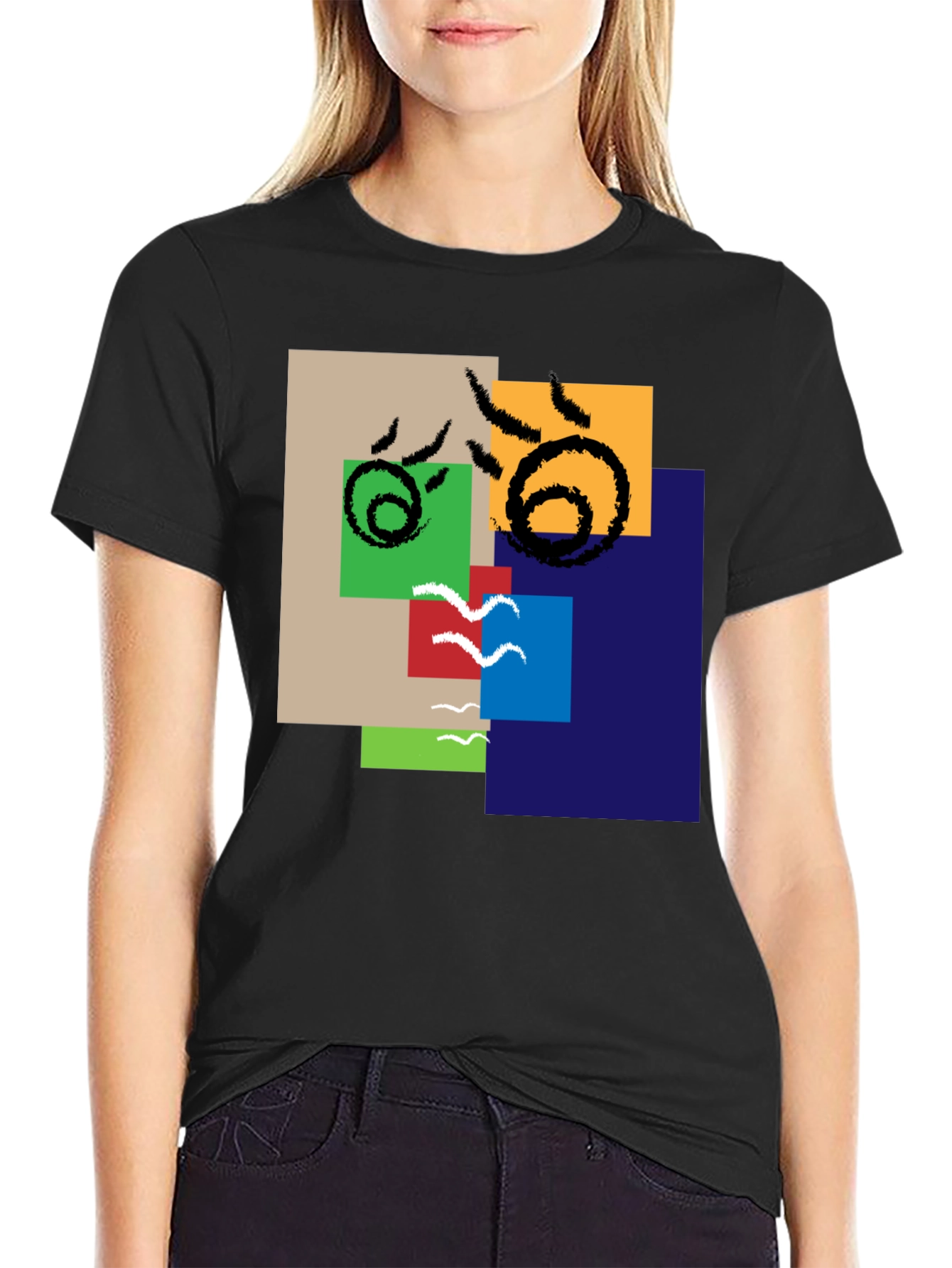 Black Abstract Squares Graphic Tee - Modern Art Shirt view 2