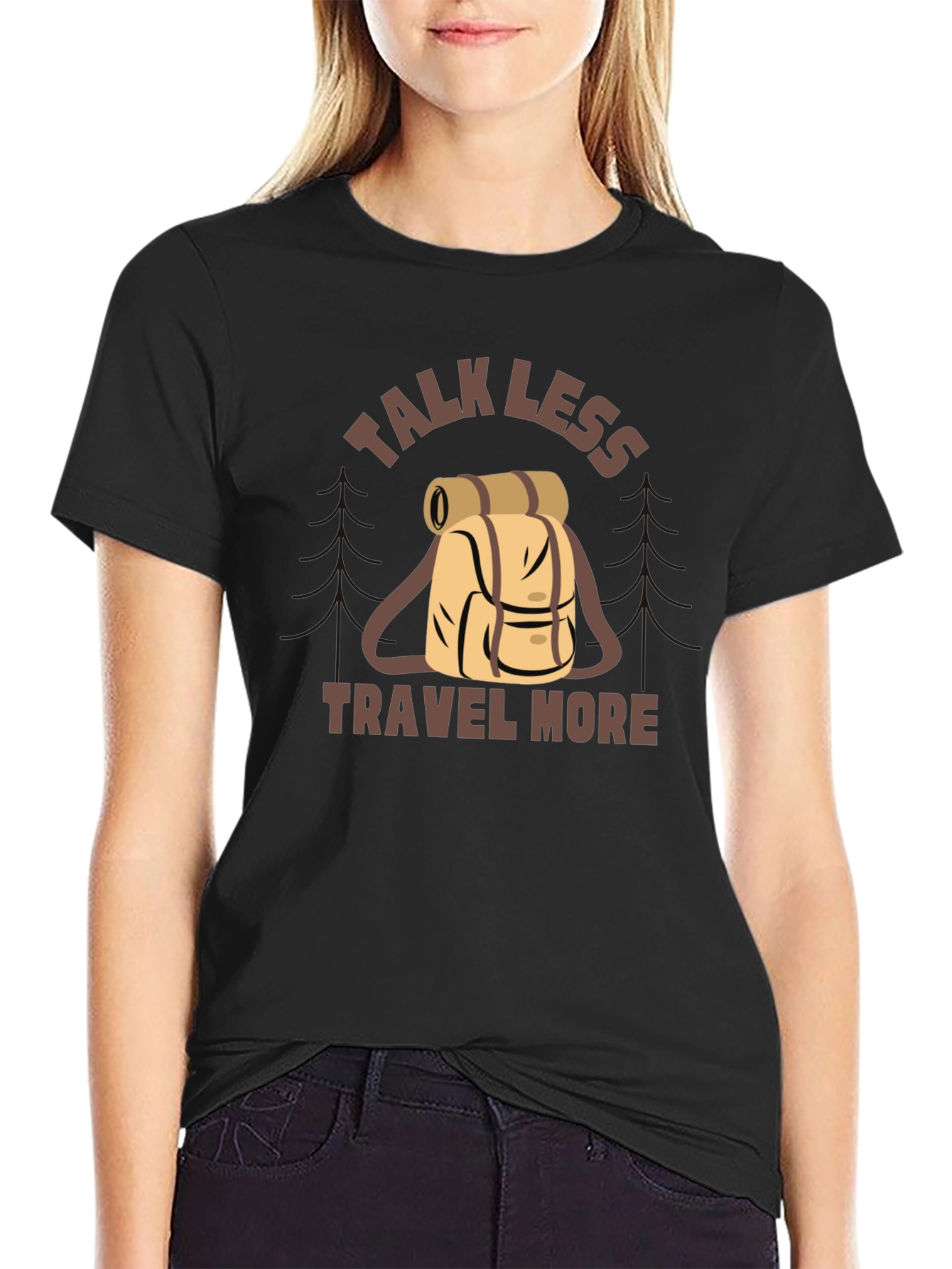 Black Talk Less Travel More Graphic Tee view 2