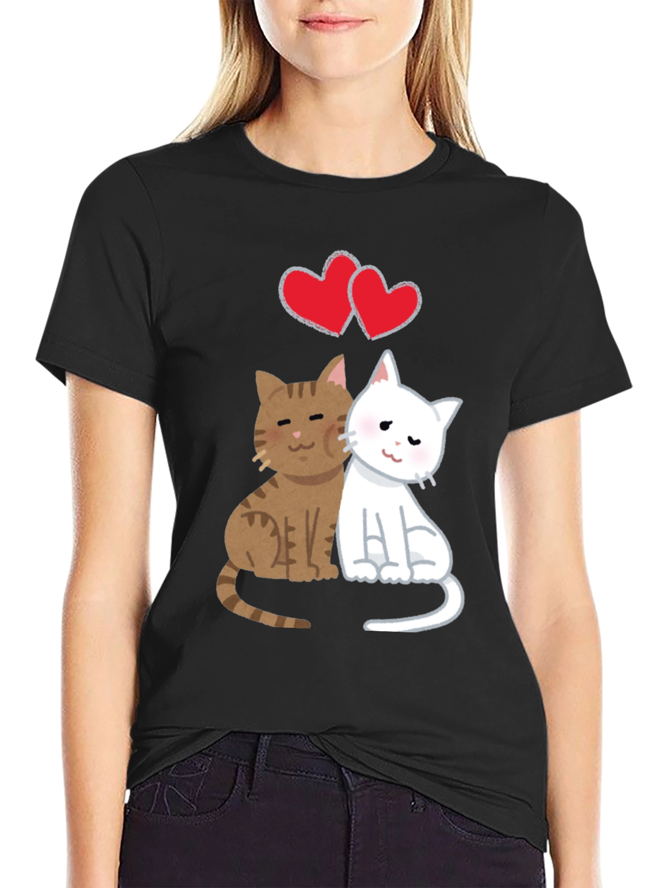 Black Cute Cats in Love T-Shirt view 2