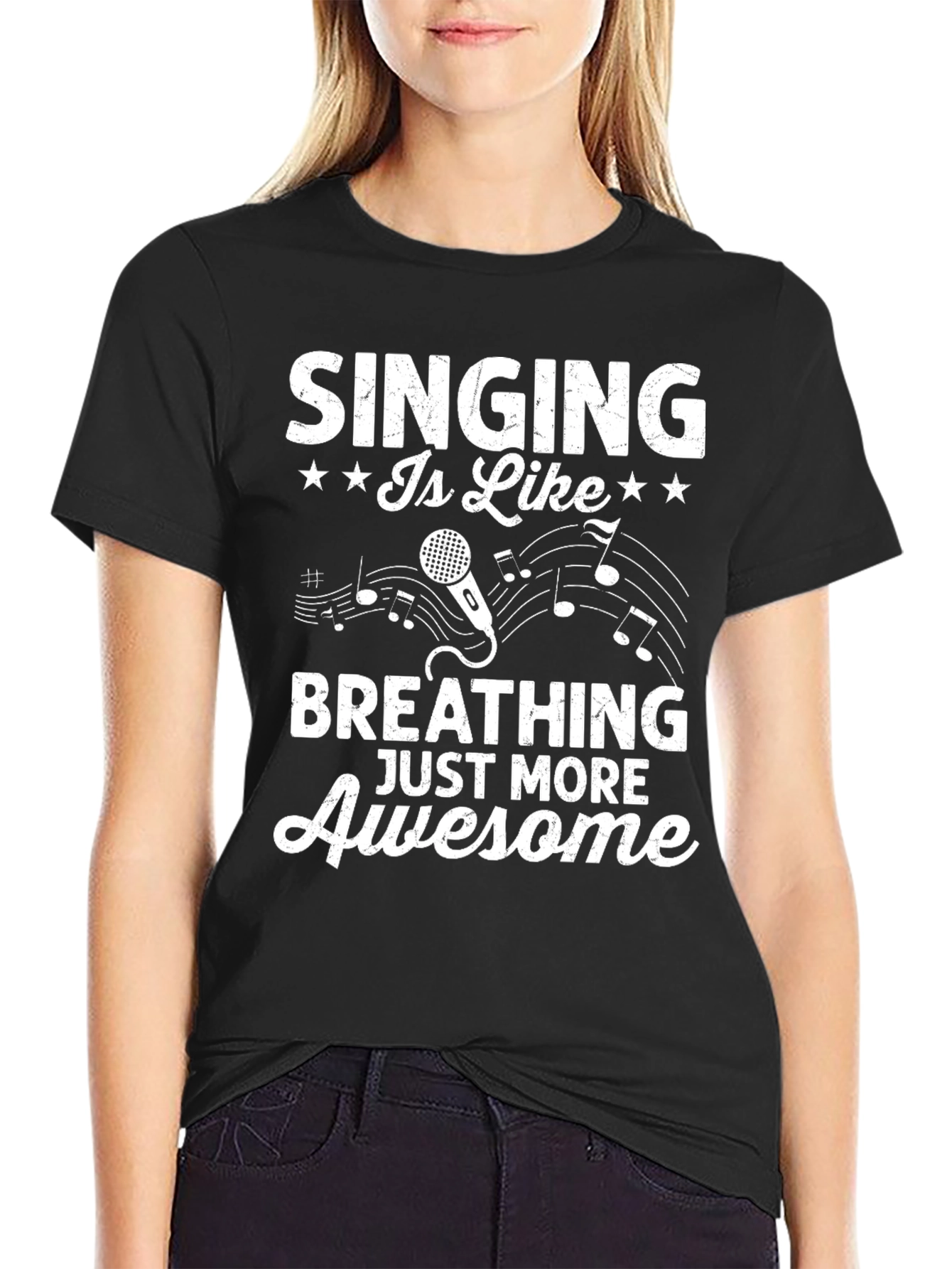 Black Singing is Like Breathing Awesome Black T-Shirt view 2