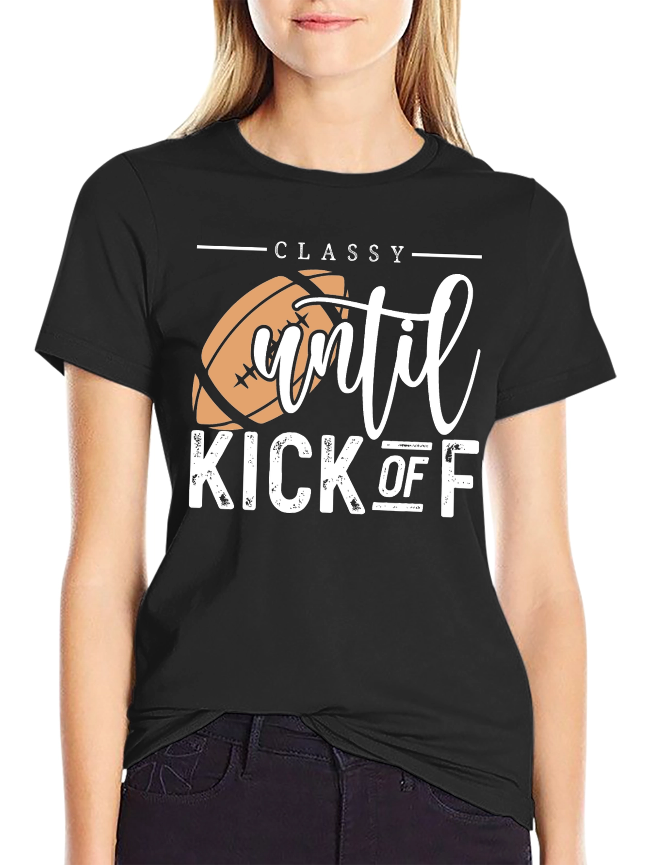 Black Classy Until Kick Off Football Graphic T-Shirt view 2