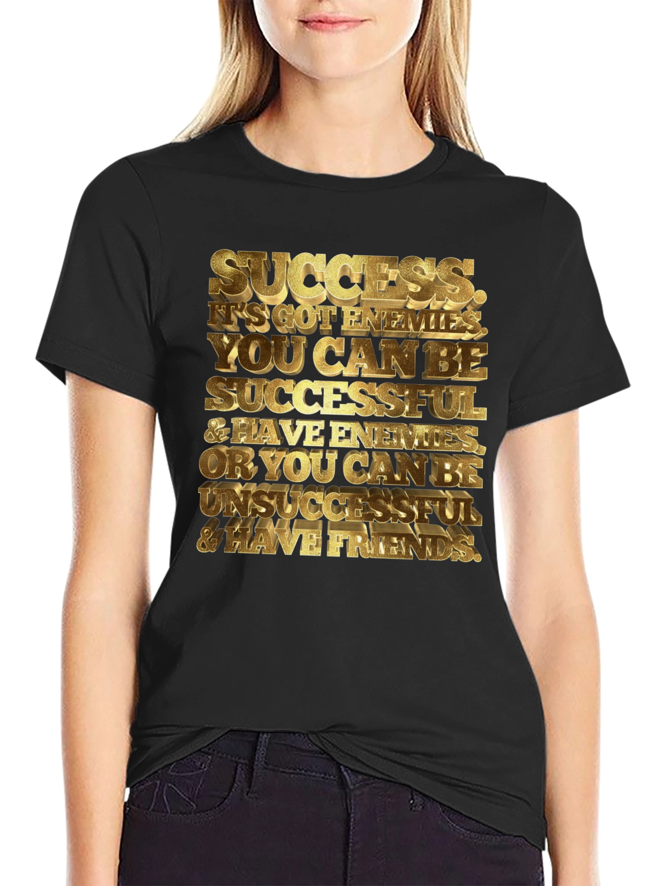 Black Success Motivational Black Graphic T-Shirt view 2