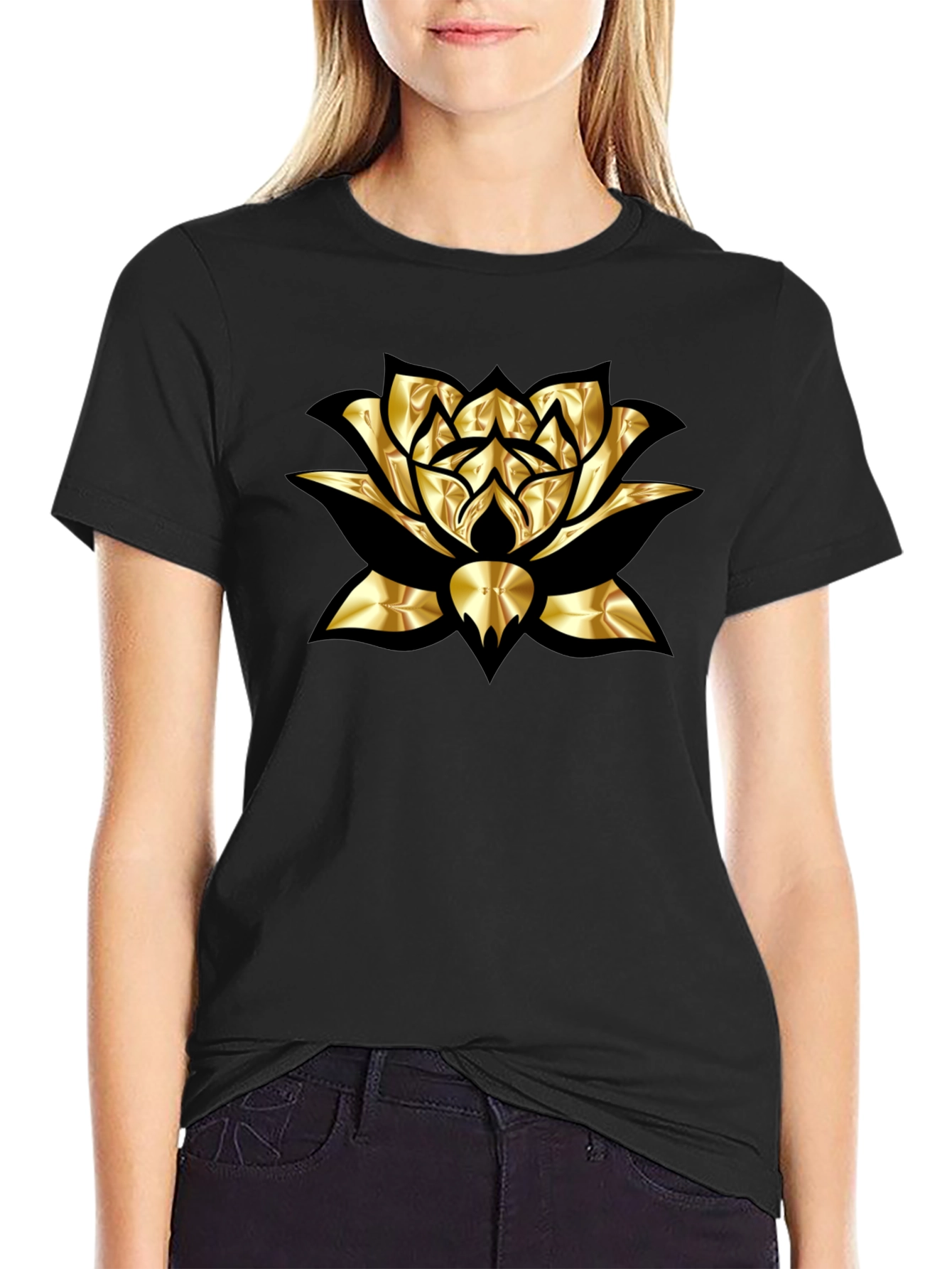 Black Golden Lotus Graphic Tee view 2