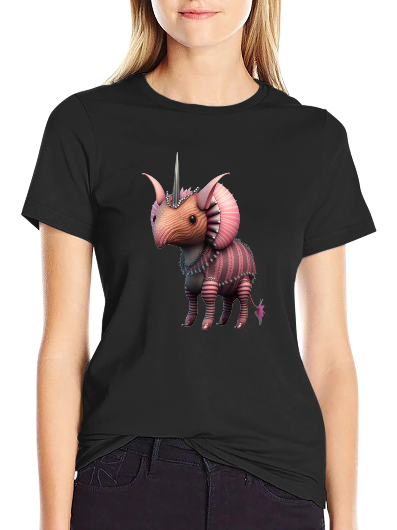 Black Unicorn Triceratops Creature T-Shirt view 2