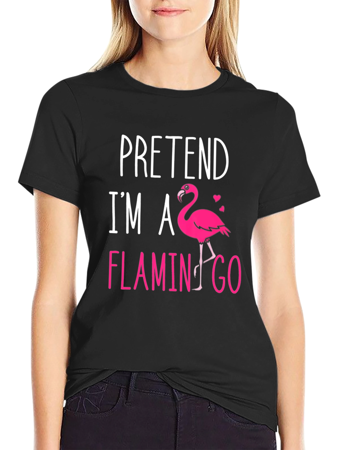 Black Pretend I'm A Flamingo T-Shirt view 2