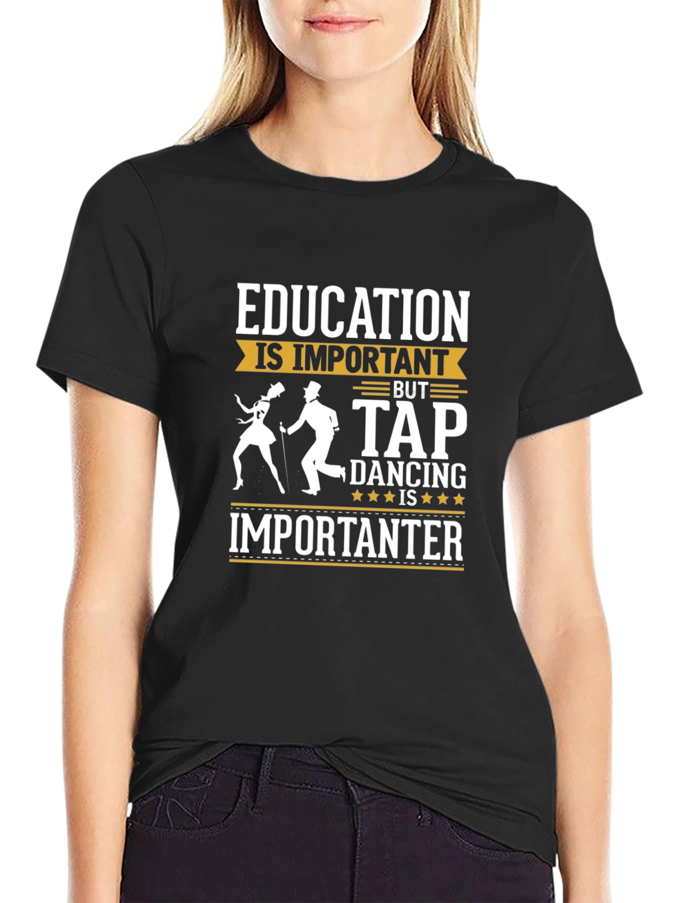 Black Education vs Tap Dancing Black T-Shirt view 2