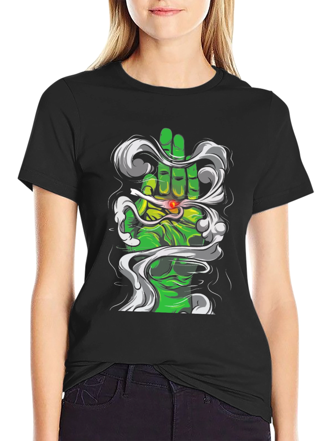 Black Green Hand Smoke T-Shirt view 2