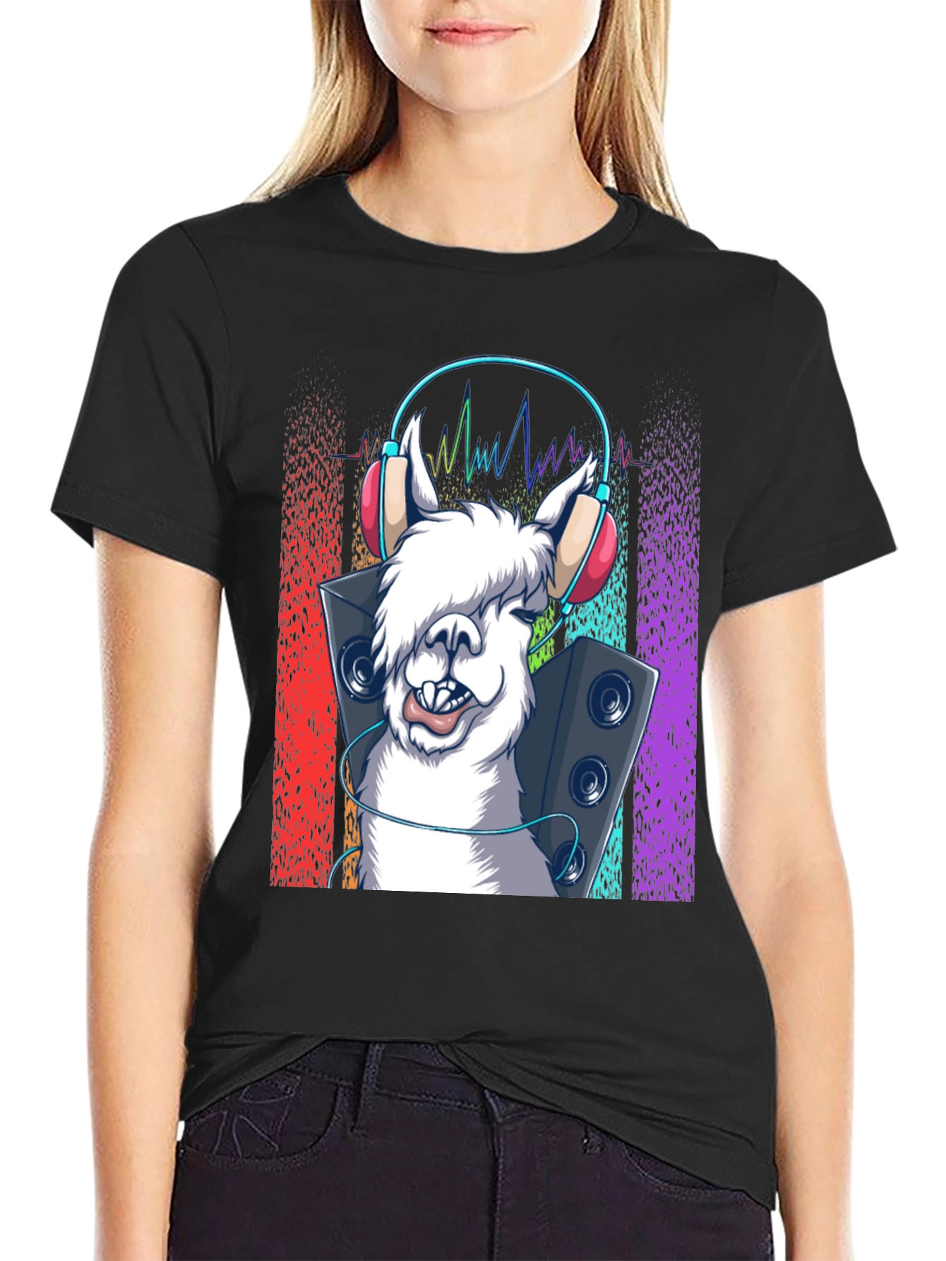 Black Llama DJ Graphic Tee - Music Lover T-Shirt view 2