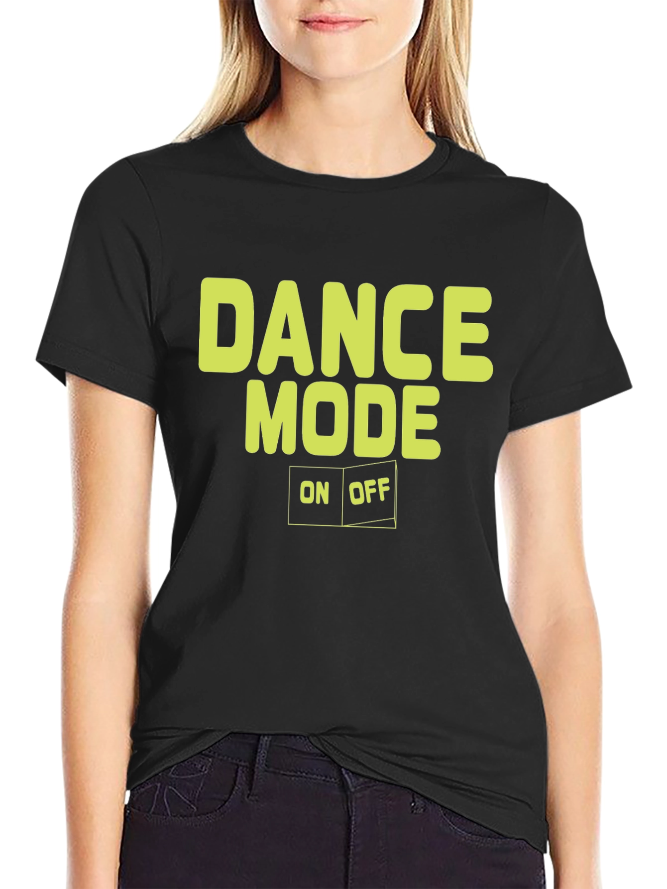 Black Dance Mode On/Off Graphic Tee - Black Cotton T-Shirt view 2