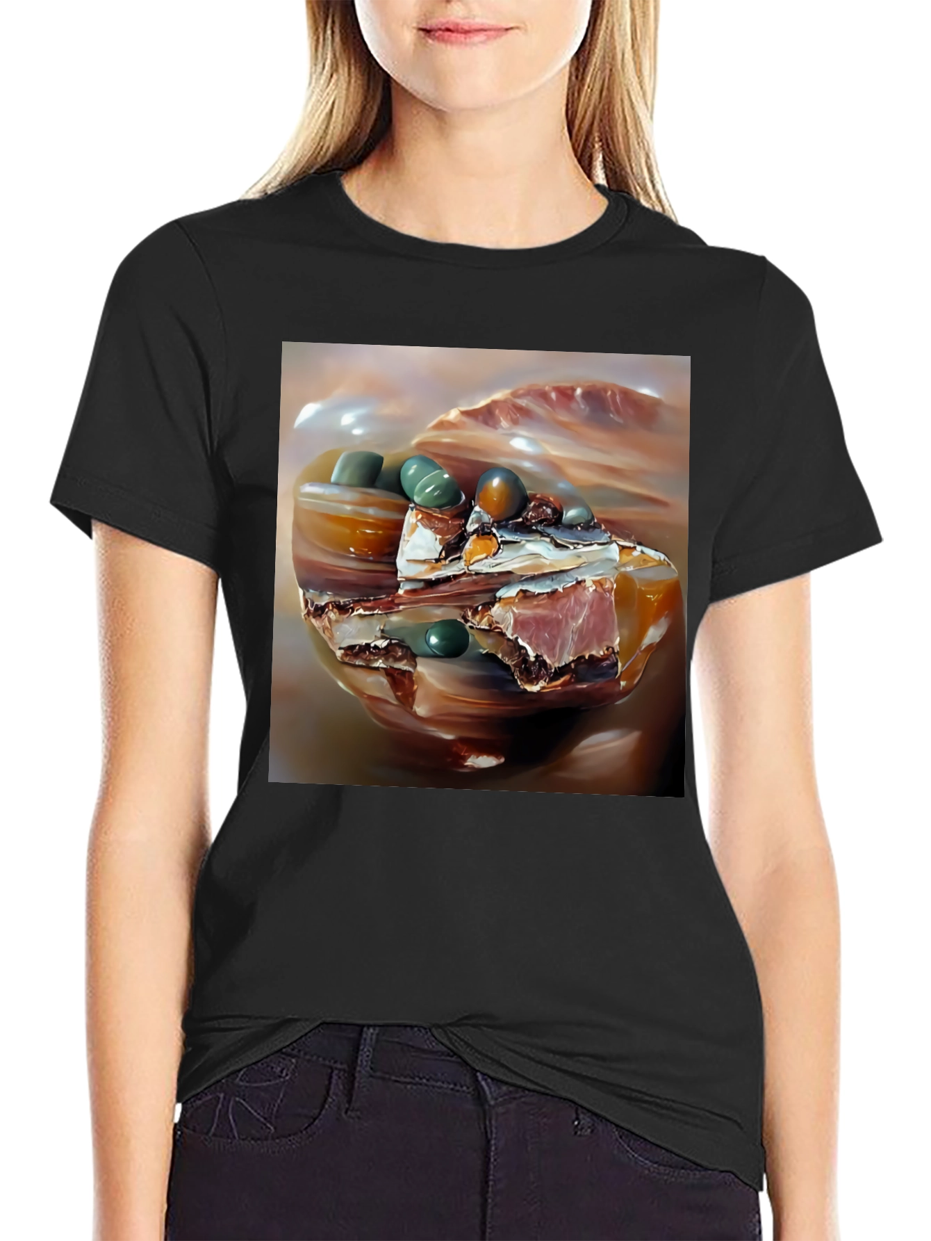 Black Abstract Stone Art Black T-Shirt view 2