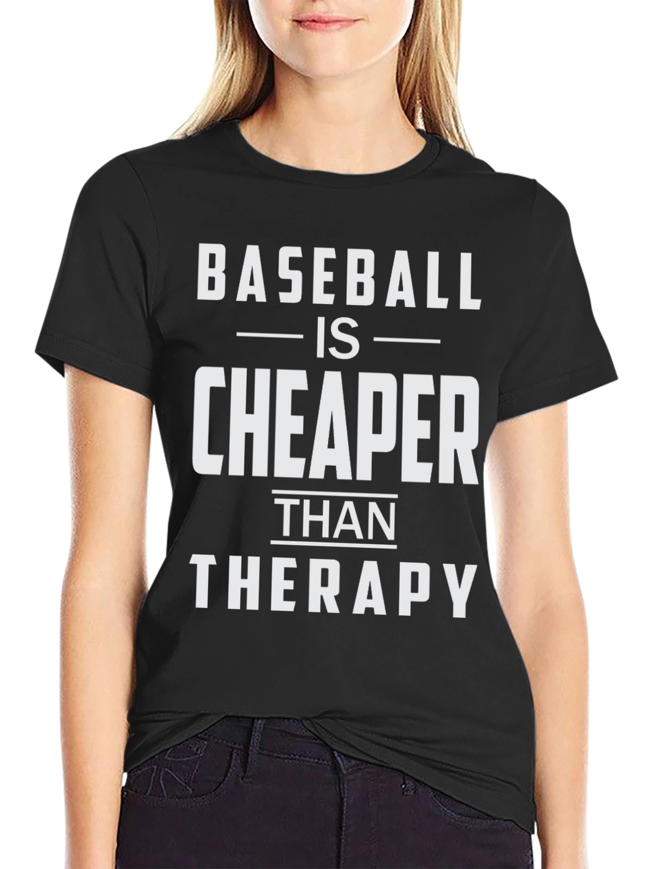 Black Baseball is Cheaper Than Therapy Funny T-Shirt view 2
