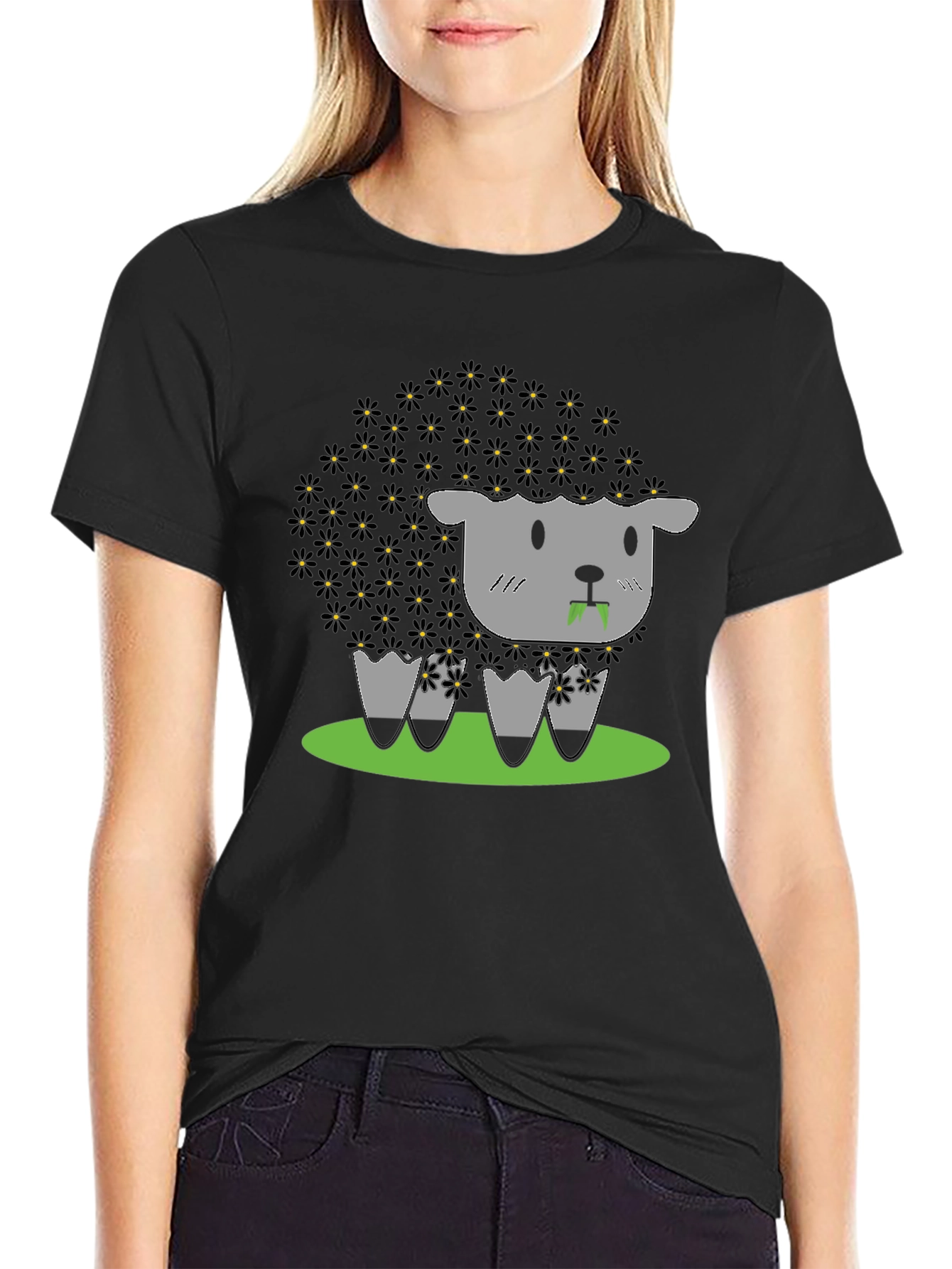 Black Black Sheep T-Shirt - Floral Wool Design view 2