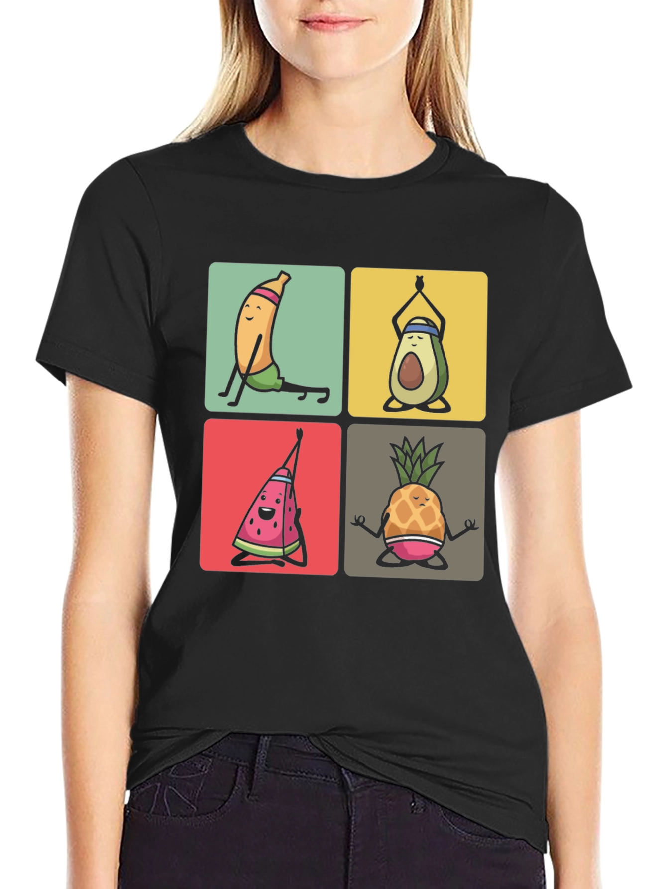 Black Yoga Fruit T-Shirt - Quirky & Comfortable Tee view 2