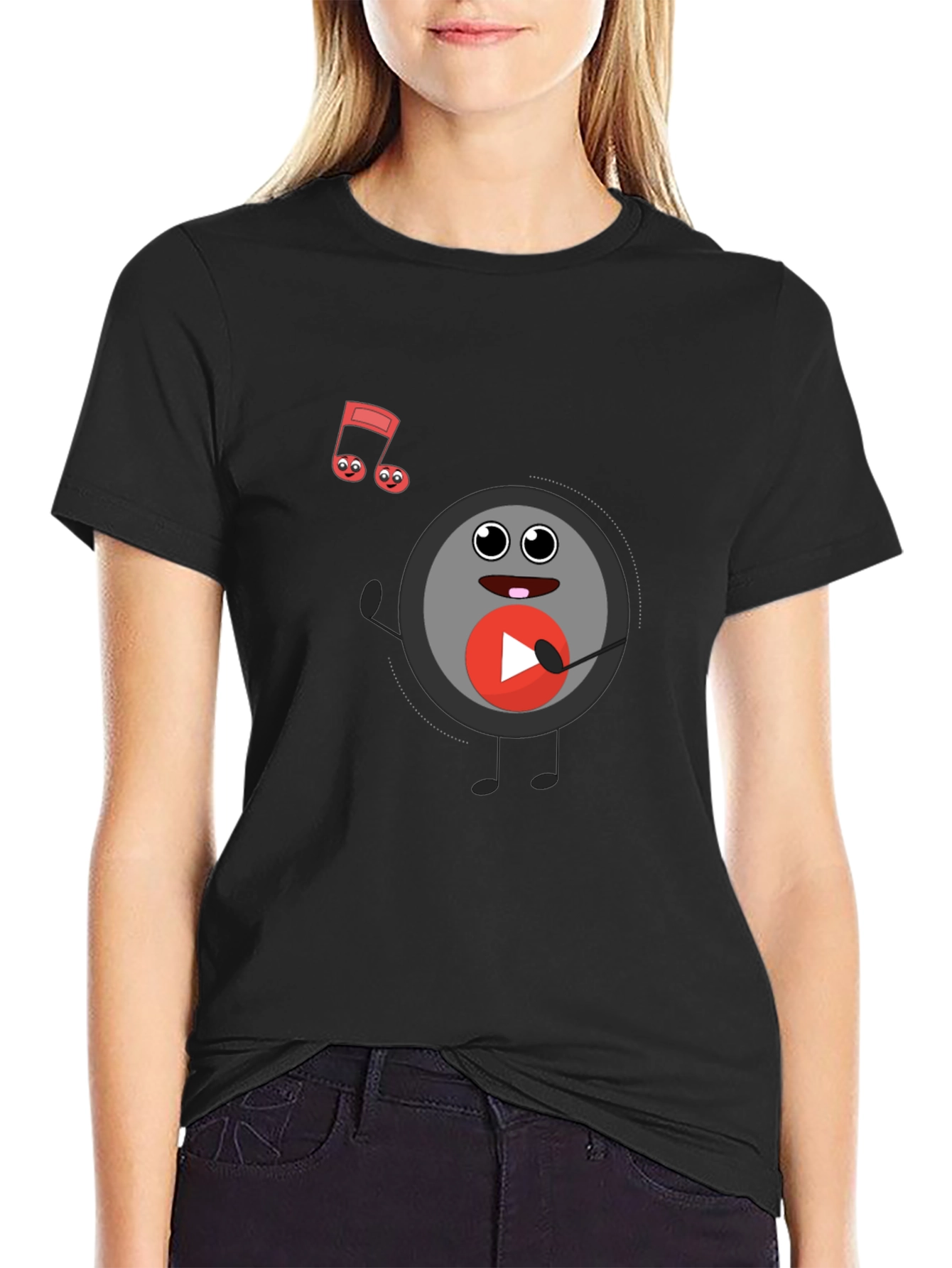 Black Musical Record Cartoon Black T-Shirt view 2