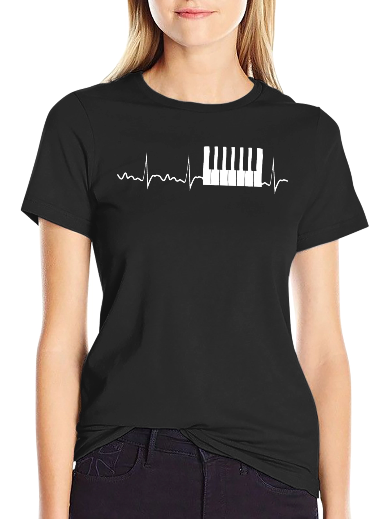 Black Piano Heartbeat Black T-Shirt view 2