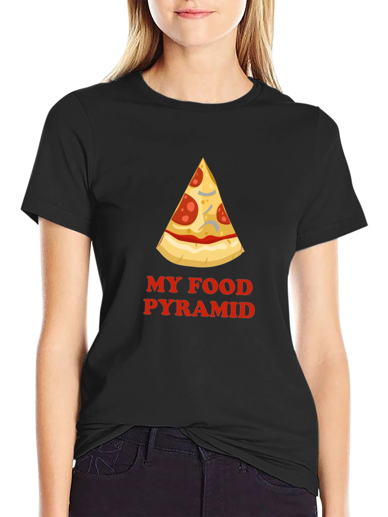Black Pizza Food Pyramid Graphic Tee - Funny Men's T-Shirt view 2