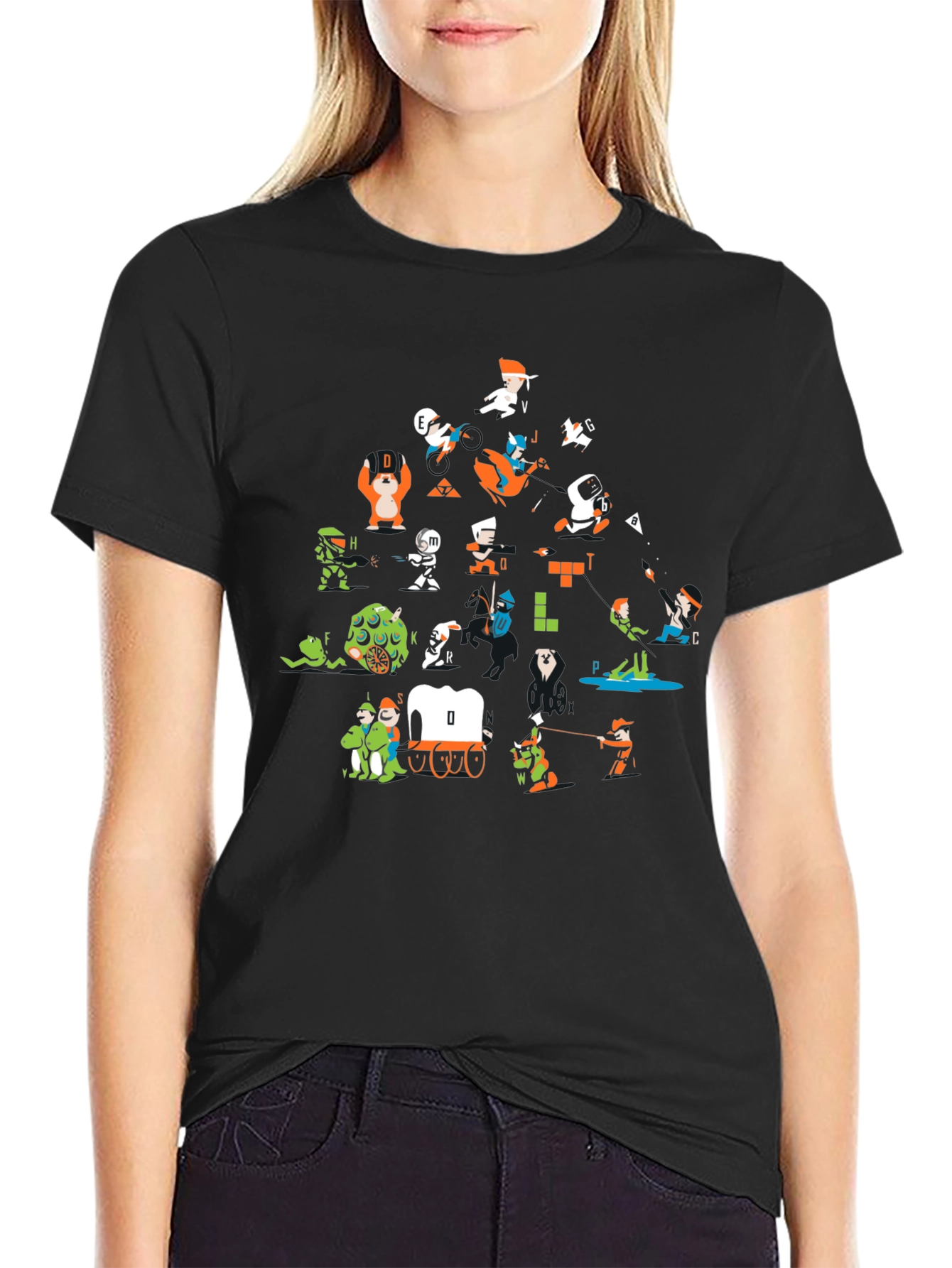 Black Retro Gaming Alphabet Black T-Shirt view 2