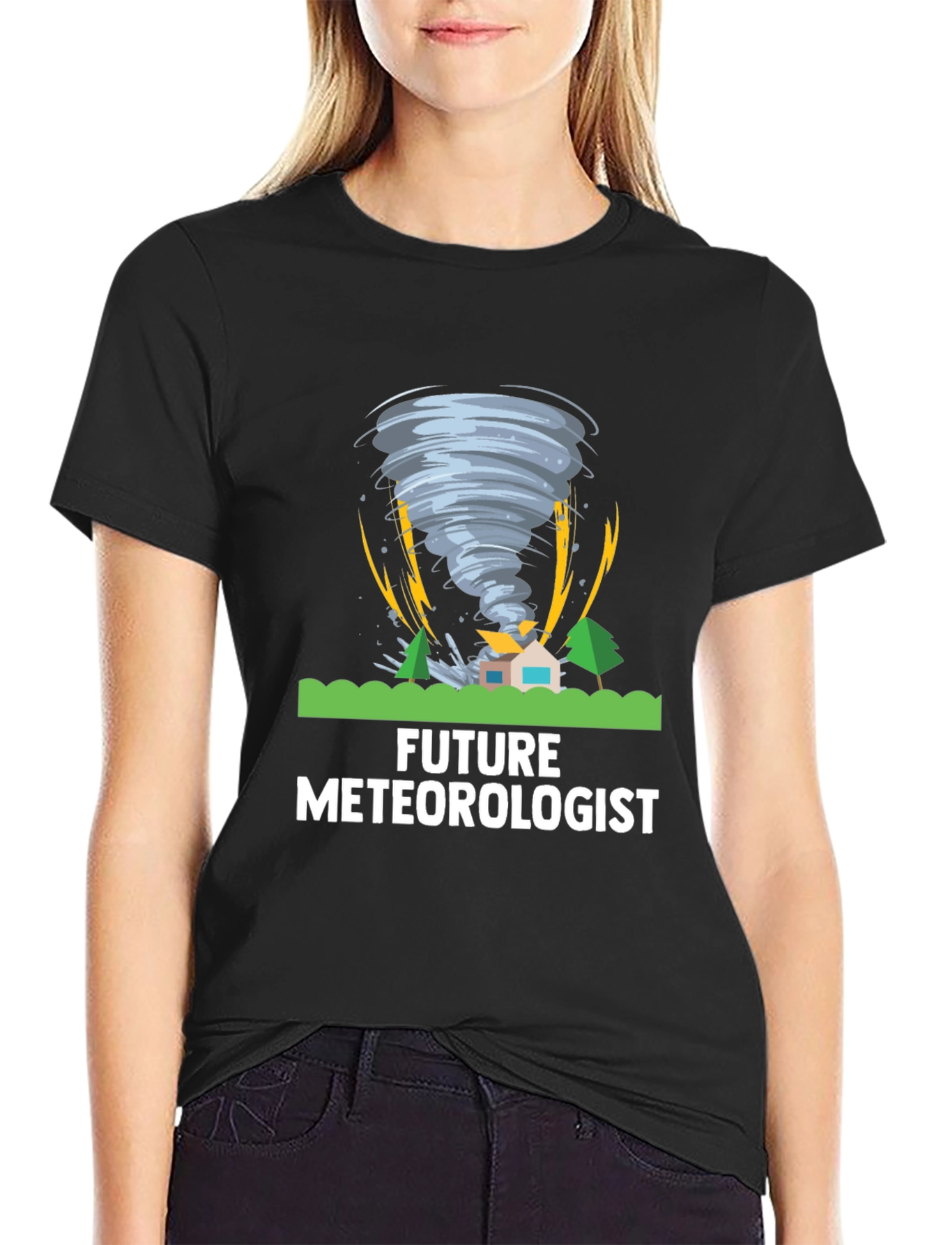 Black Future Meteorologist Tornado Graphic T-Shirt view 2