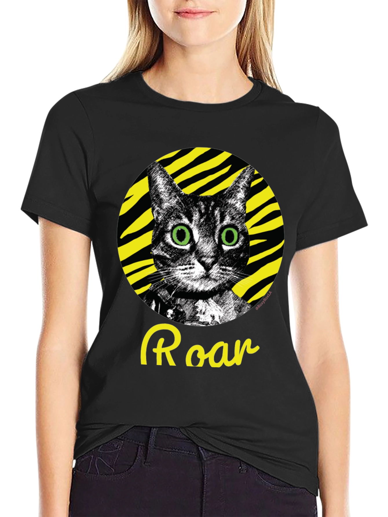 Black Roar! Cat Graphic Tee - Black view 2