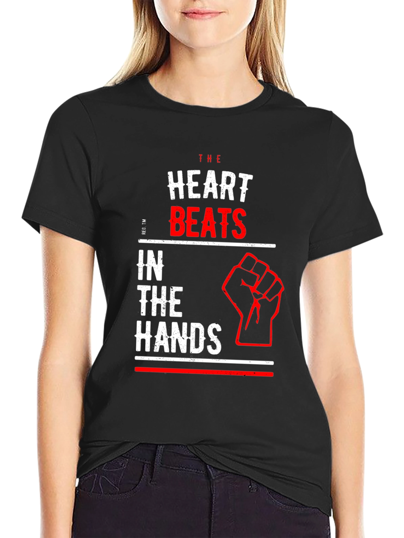 Black Heart Beats in the Hands Graphic Tee - Bold Statement T-Shirt view 2