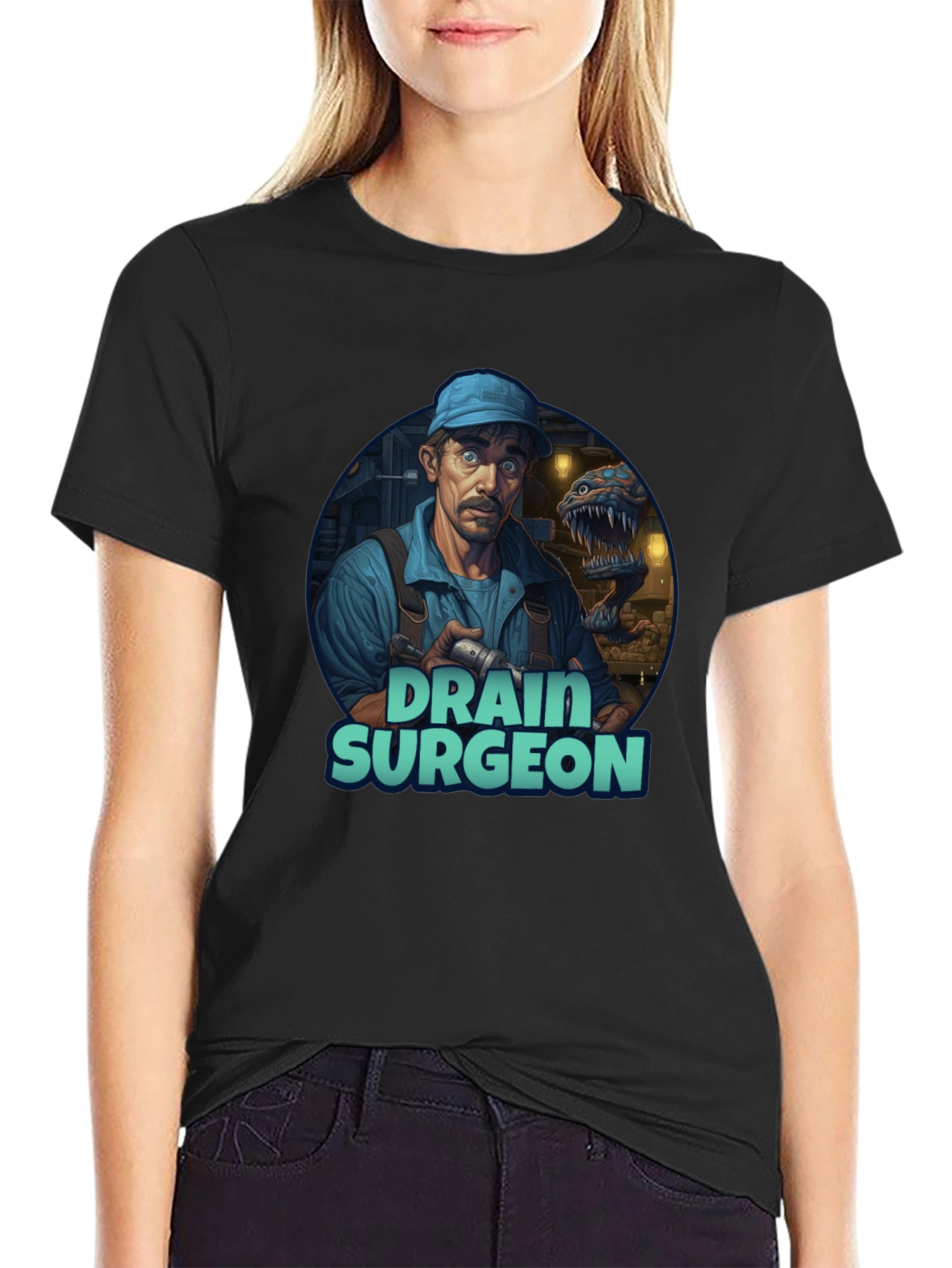 Black Drain Surgeon Graphic Tee - Unique Novelty T-Shirt view 2
