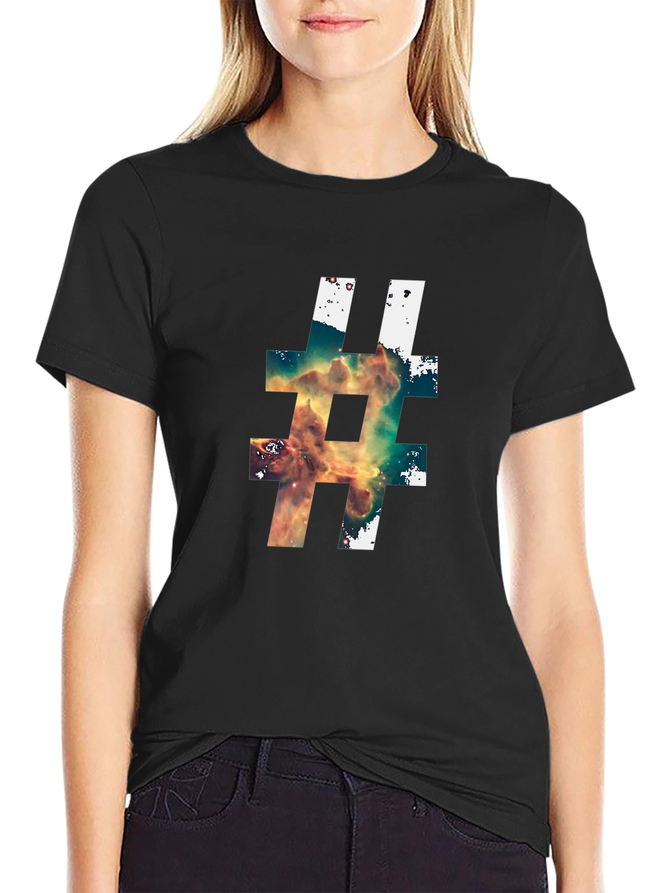 Black Nebula Hashtag Black T-Shirt view 2