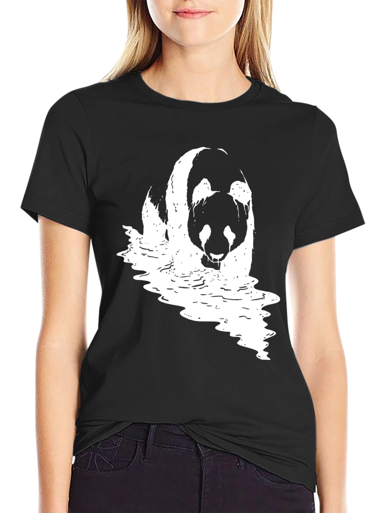 Black Panda Waves Black T-Shirt view 2