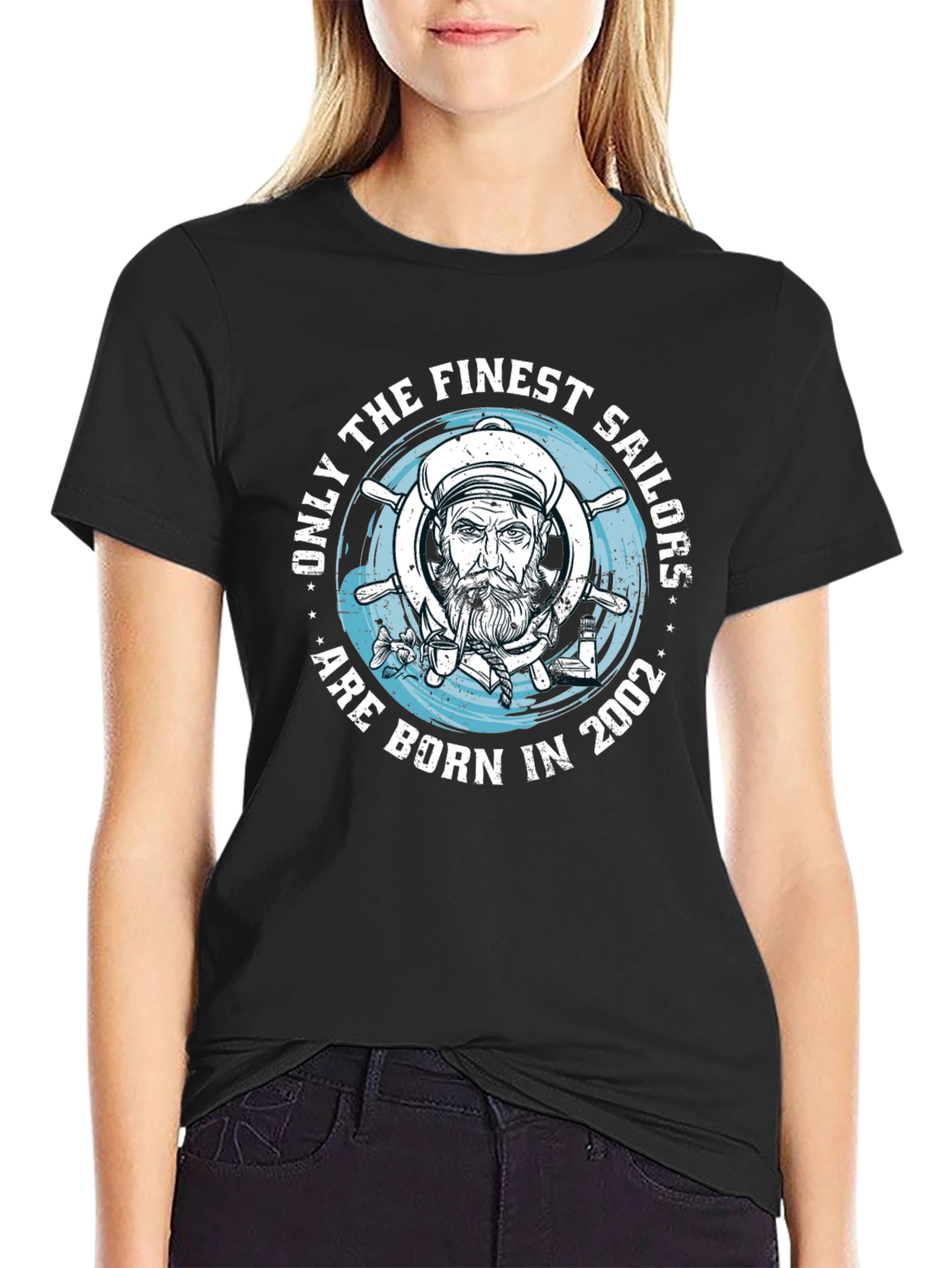 Black Finest Sailors Born in 2002 T-Shirt view 2
