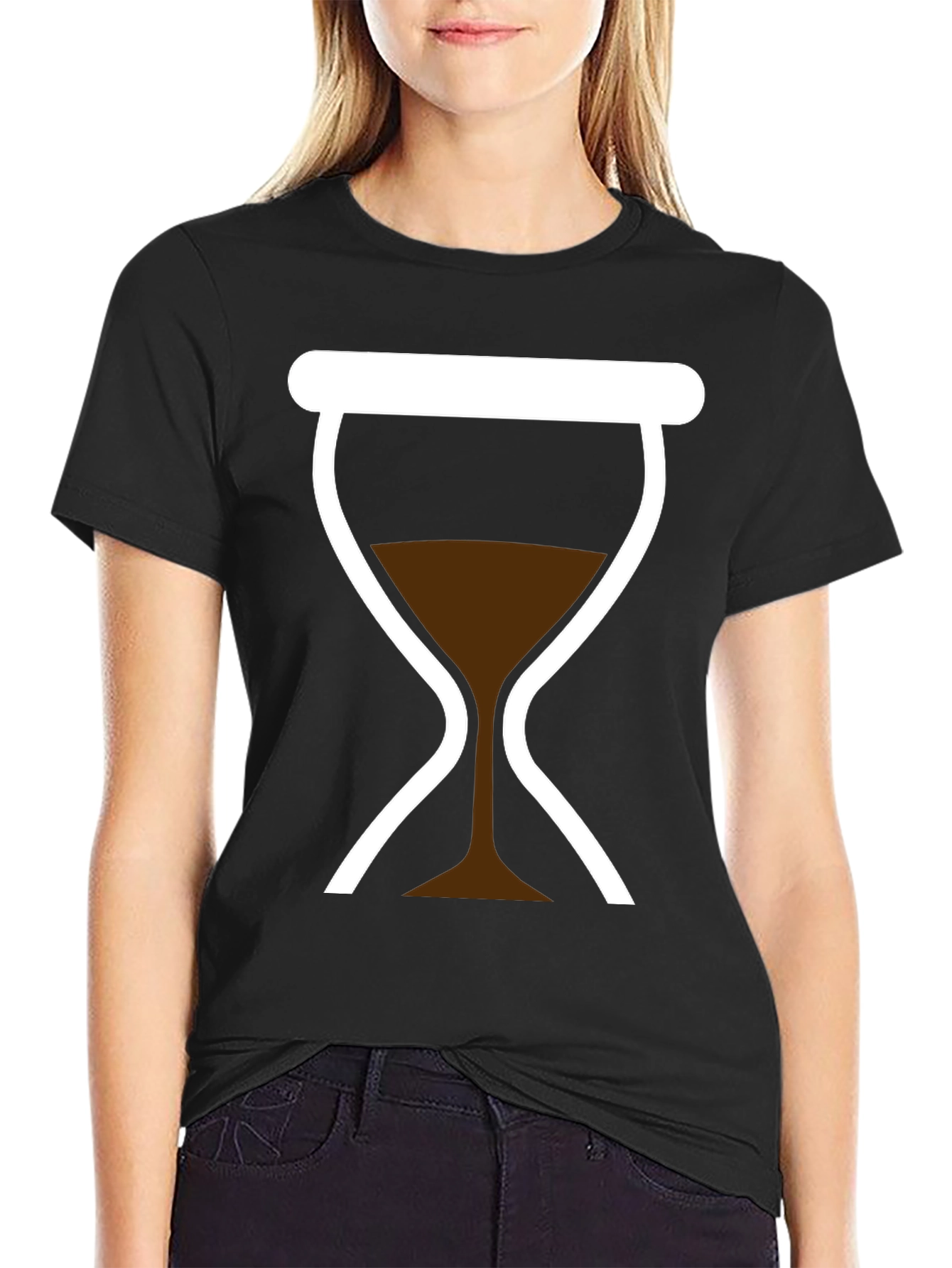 Black Stylish Hourglass Graphic Tee - Classic Design, Black Shirt view 2
