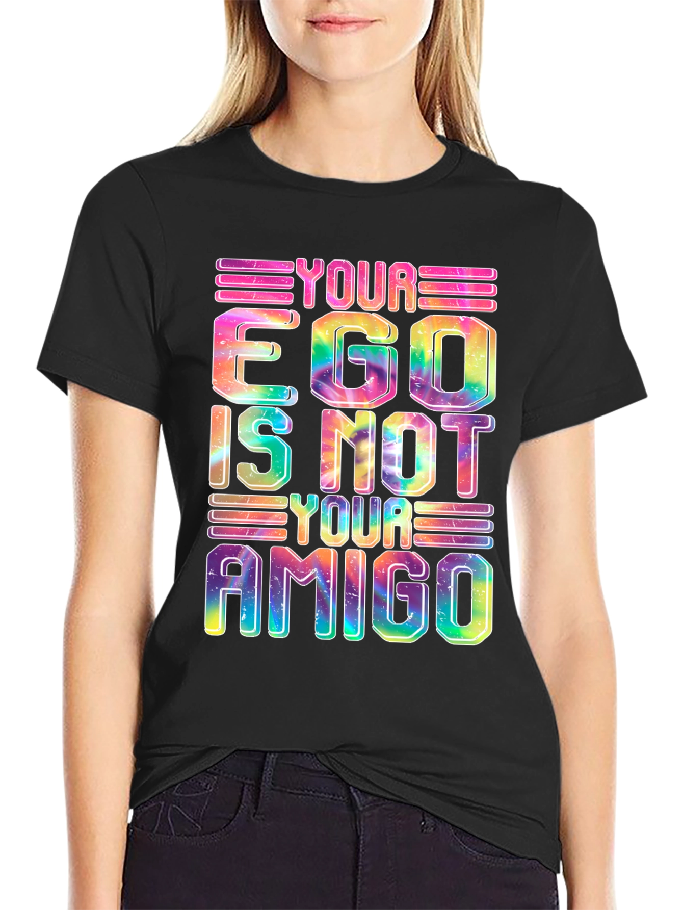 Black Colorful Ego Graphic Tee - Your Ego Is Not Your Amigo view 2